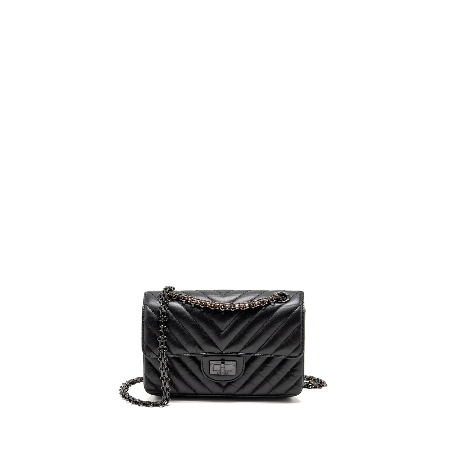 Chanel 2.55 Reissue Flap Chevron Aged Calfskin Black Shoulder Bag