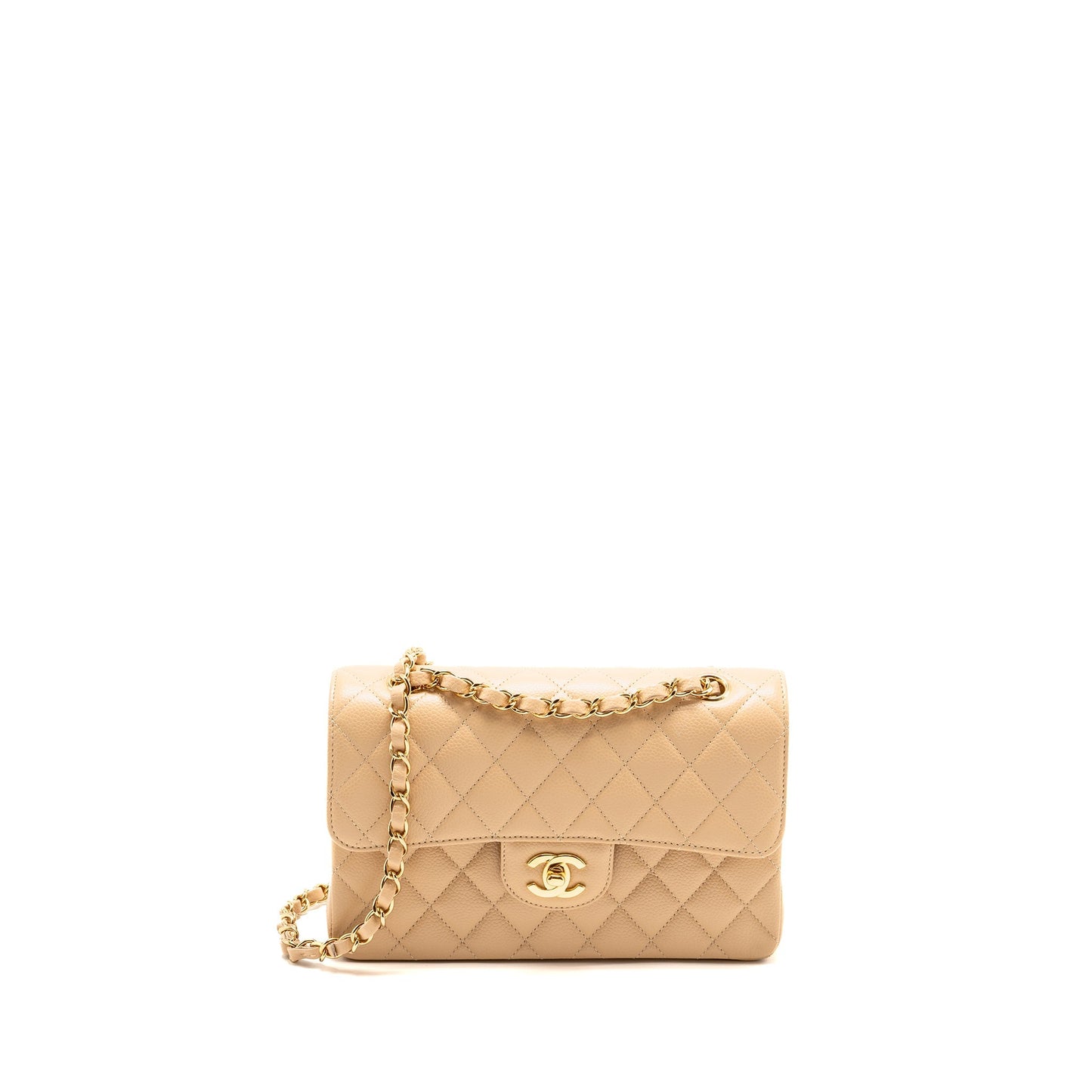 Chanel Classic Double Flap Caviar GHW Microchip Beige Small Shoulder Bag Ghw Microchip