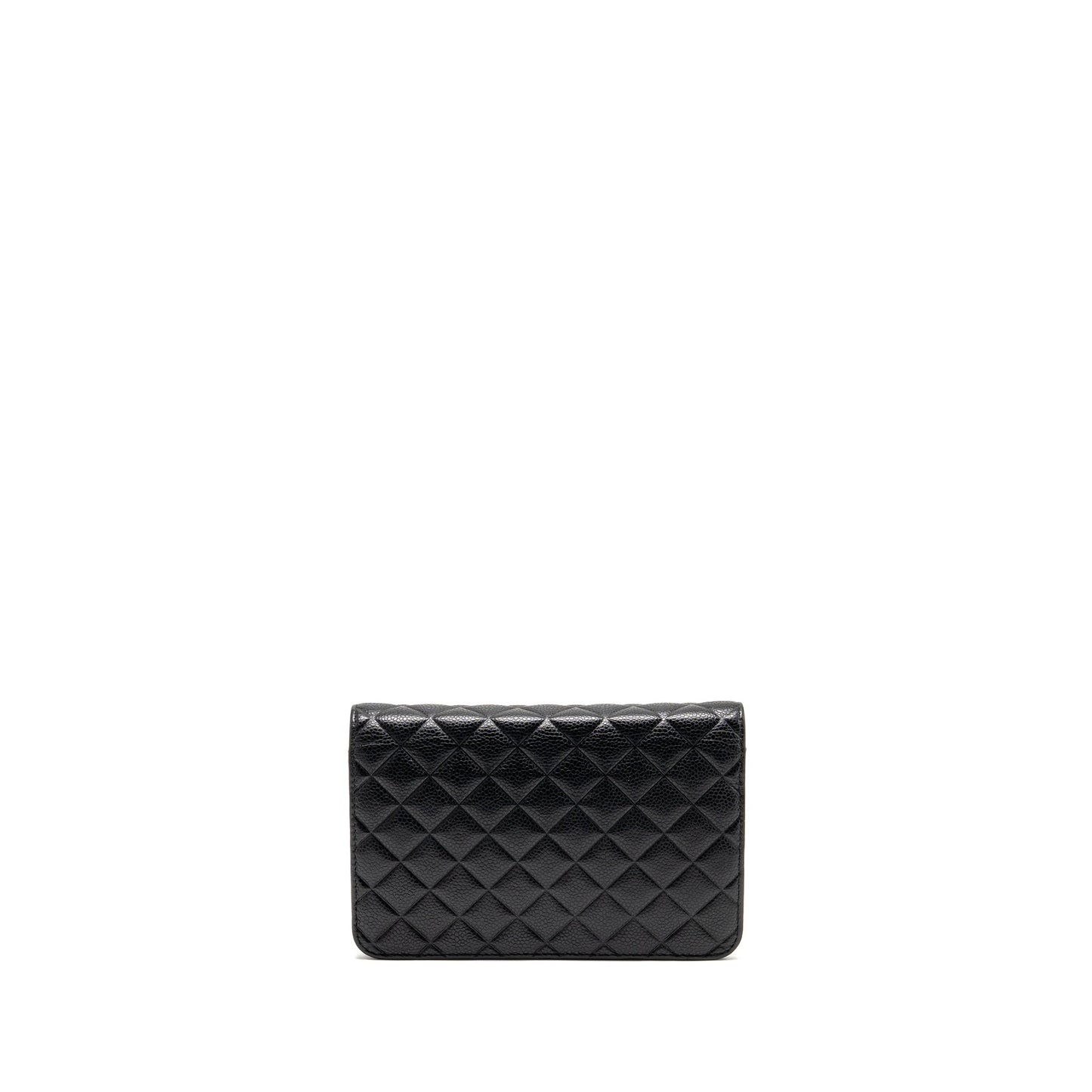 Chanel Quilted Diamond CC Logo On Caviar Black Wallet Case