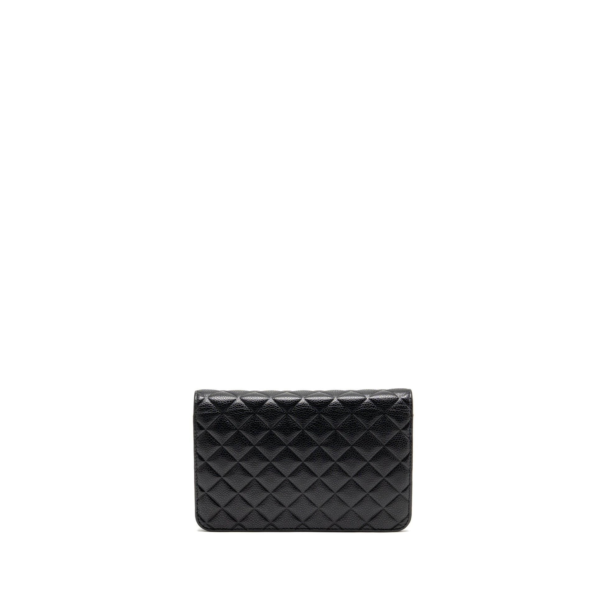 Chanel Quilted Diamond CC Logo On Caviar Black Wallet Case