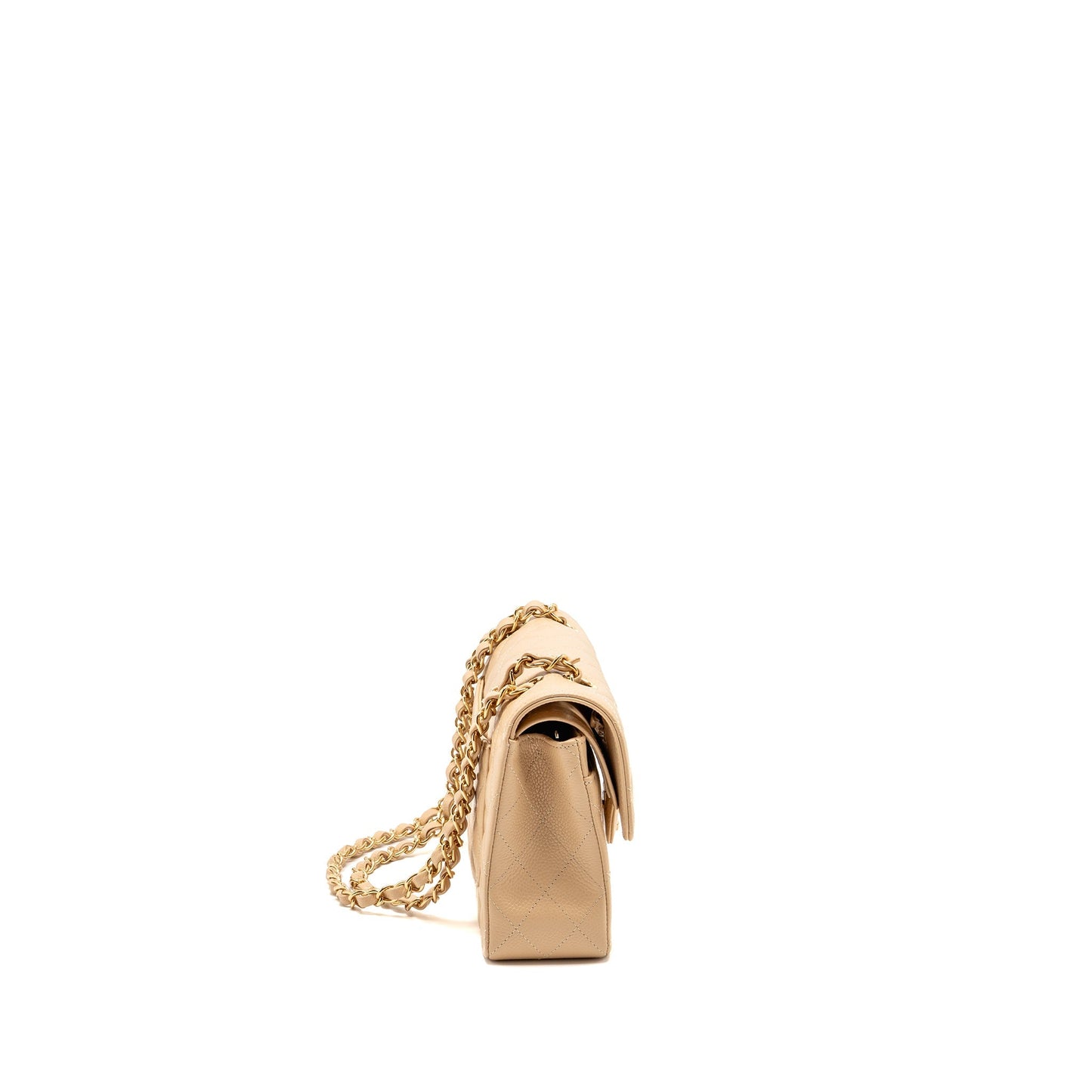 Chanel Classic Double Flap Caviar GHW Microchip Beige Small Shoulder Bag Ghw Microchip