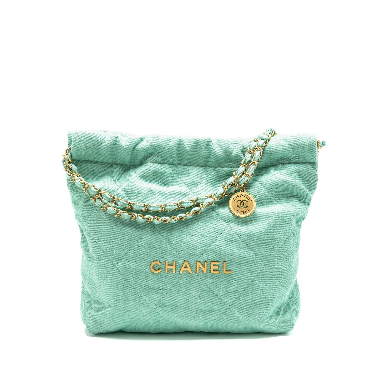 Chanel 22 Washed Denim Aqua GHW Microchip Small Handbag