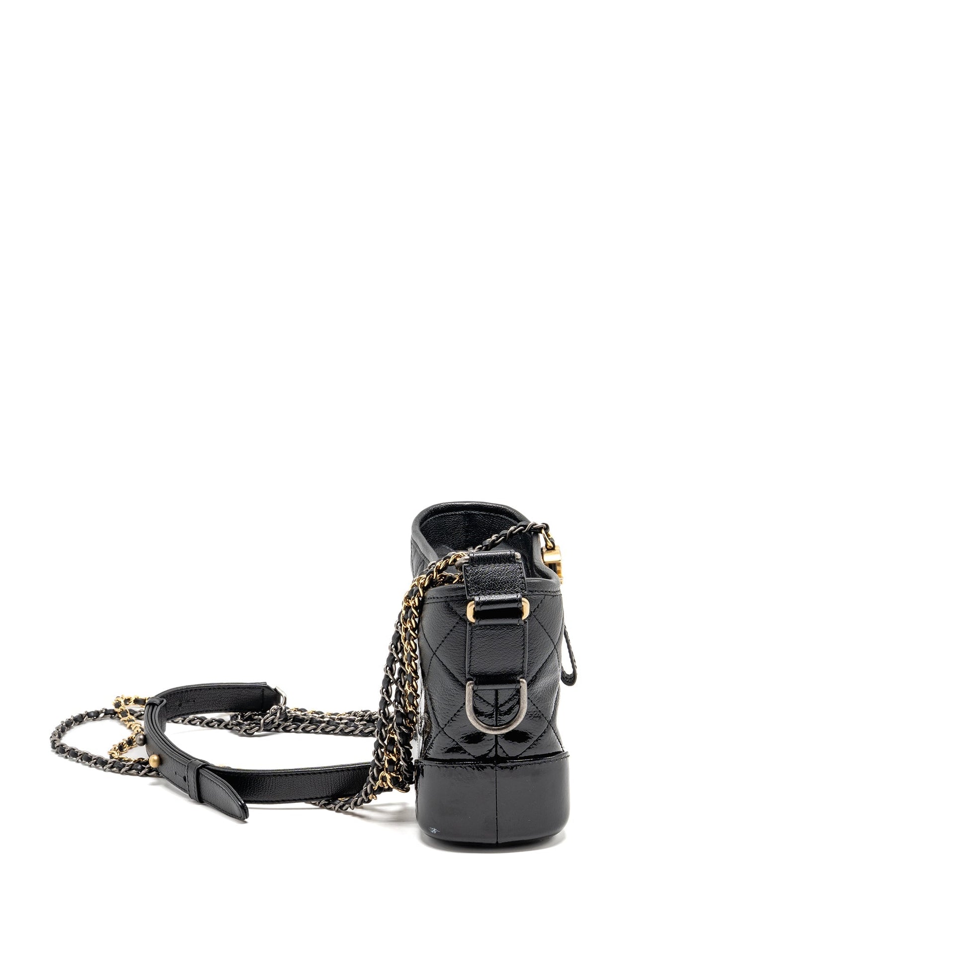 Chanel Gabrielle Hobo Goatskin Patent Hardware Multicolour Black Small Shoulder Bag