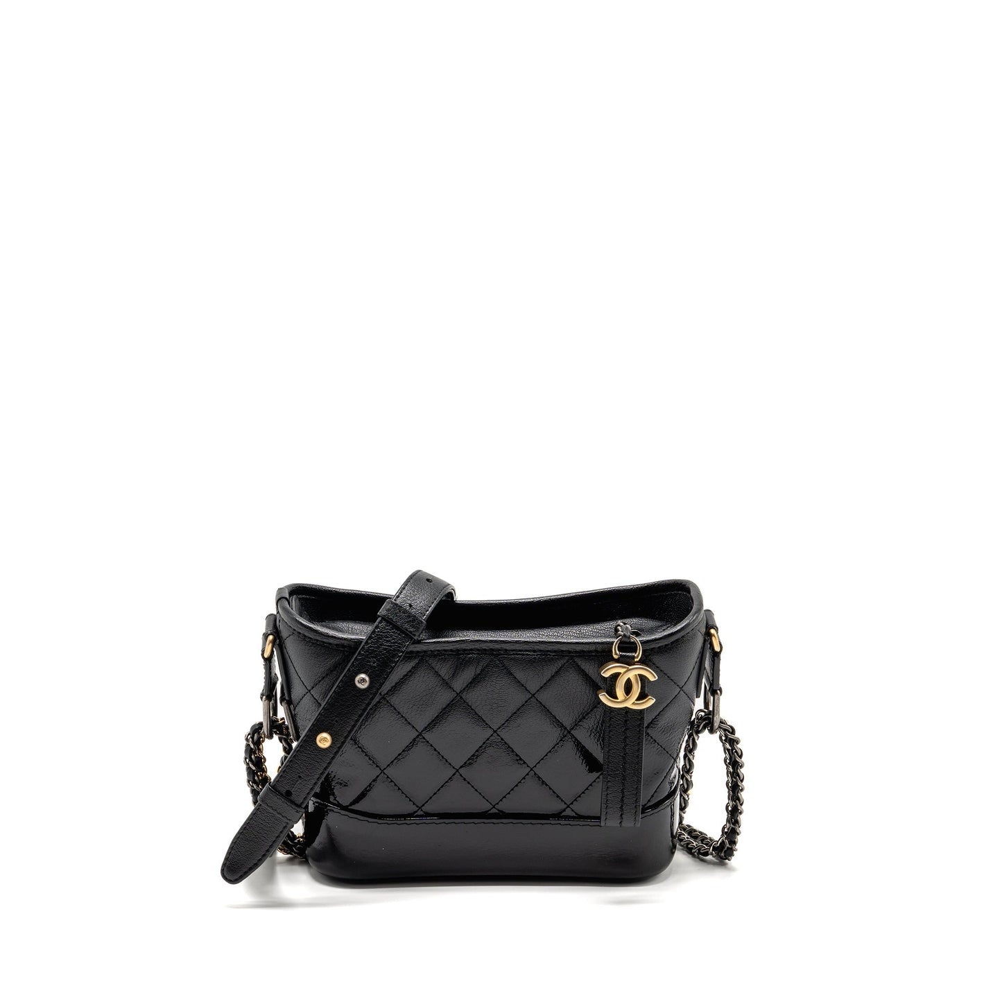 Chanel Gabrielle Hobo Goatskin Patent Hardware Multicolour Black Small Shoulder Bag