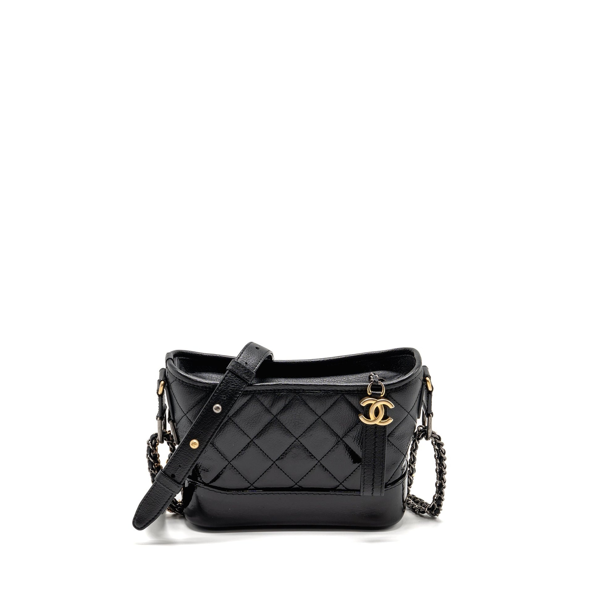 Chanel Gabrielle Hobo Goatskin Patent Hardware Multicolour Black Small Shoulder Bag
