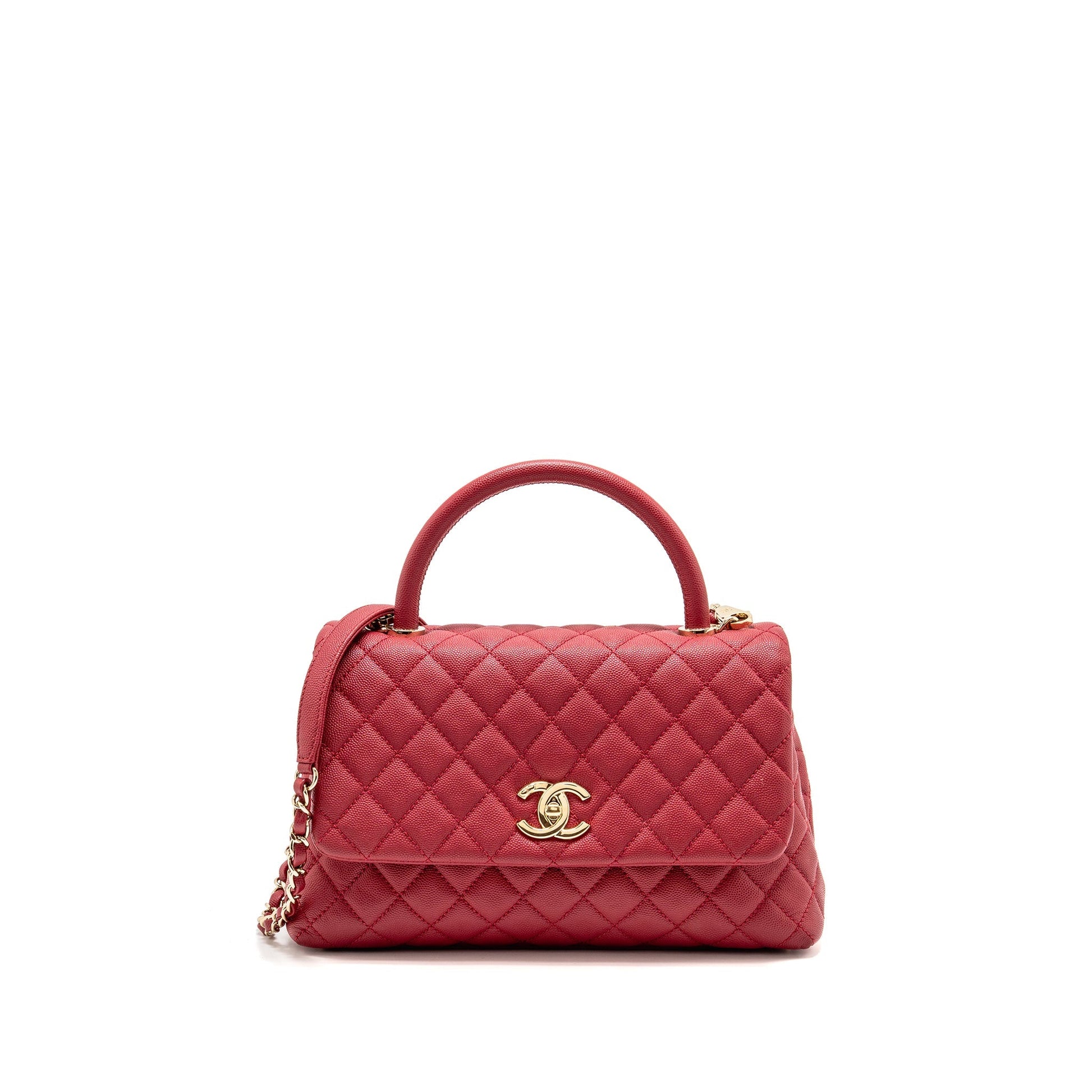 Chanel Coco Handle Caviar GHW Red Handbag