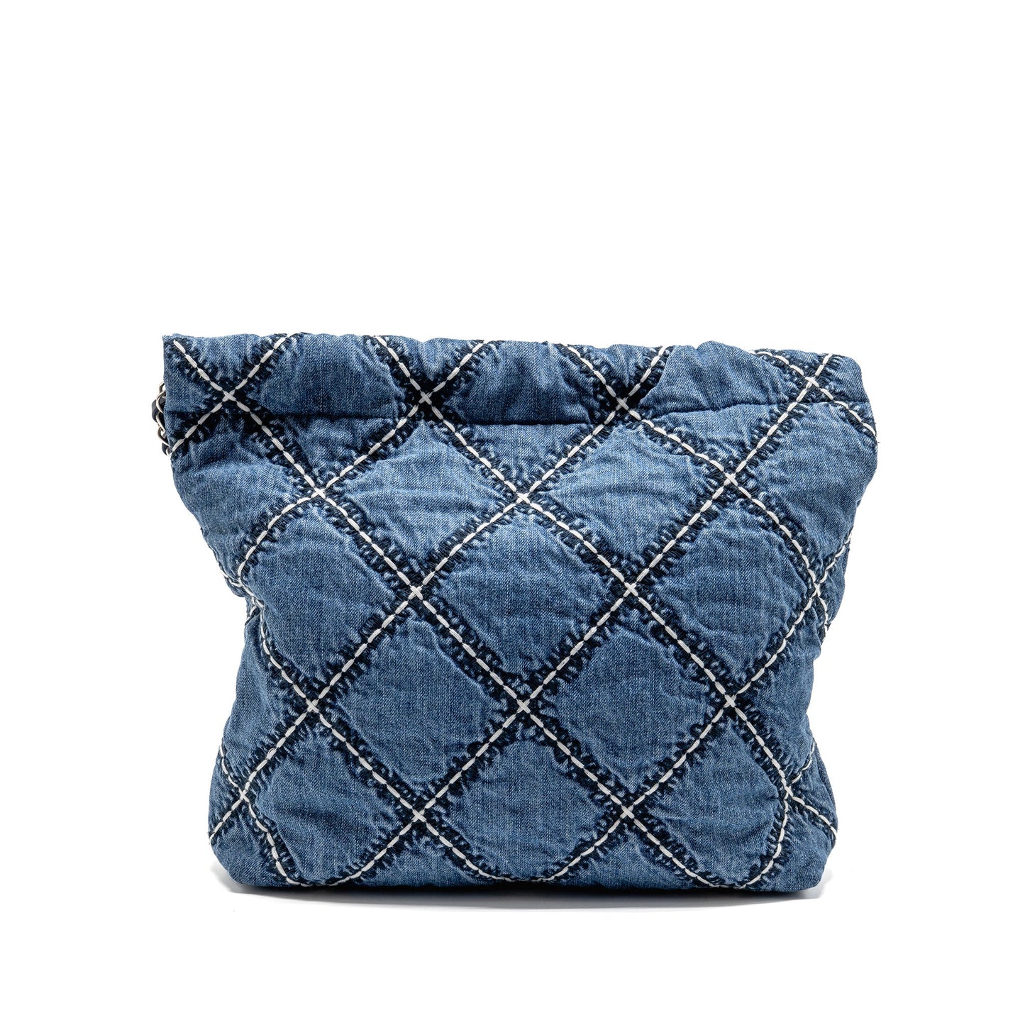 Chanel 22 Denim Stitching SHW Microchip White Blue Small Handbag