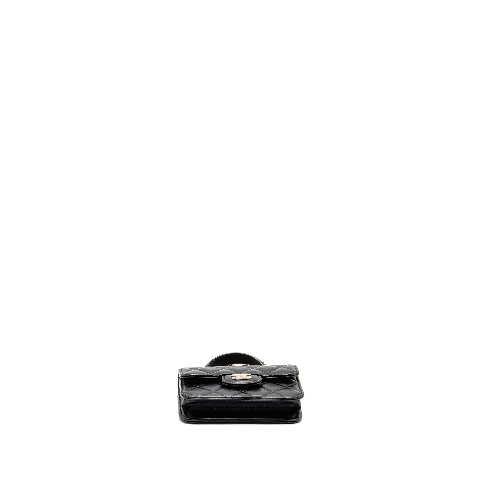 Chanel Top Handle Flap Lambskin LGHW Black Shoulder Bag 4