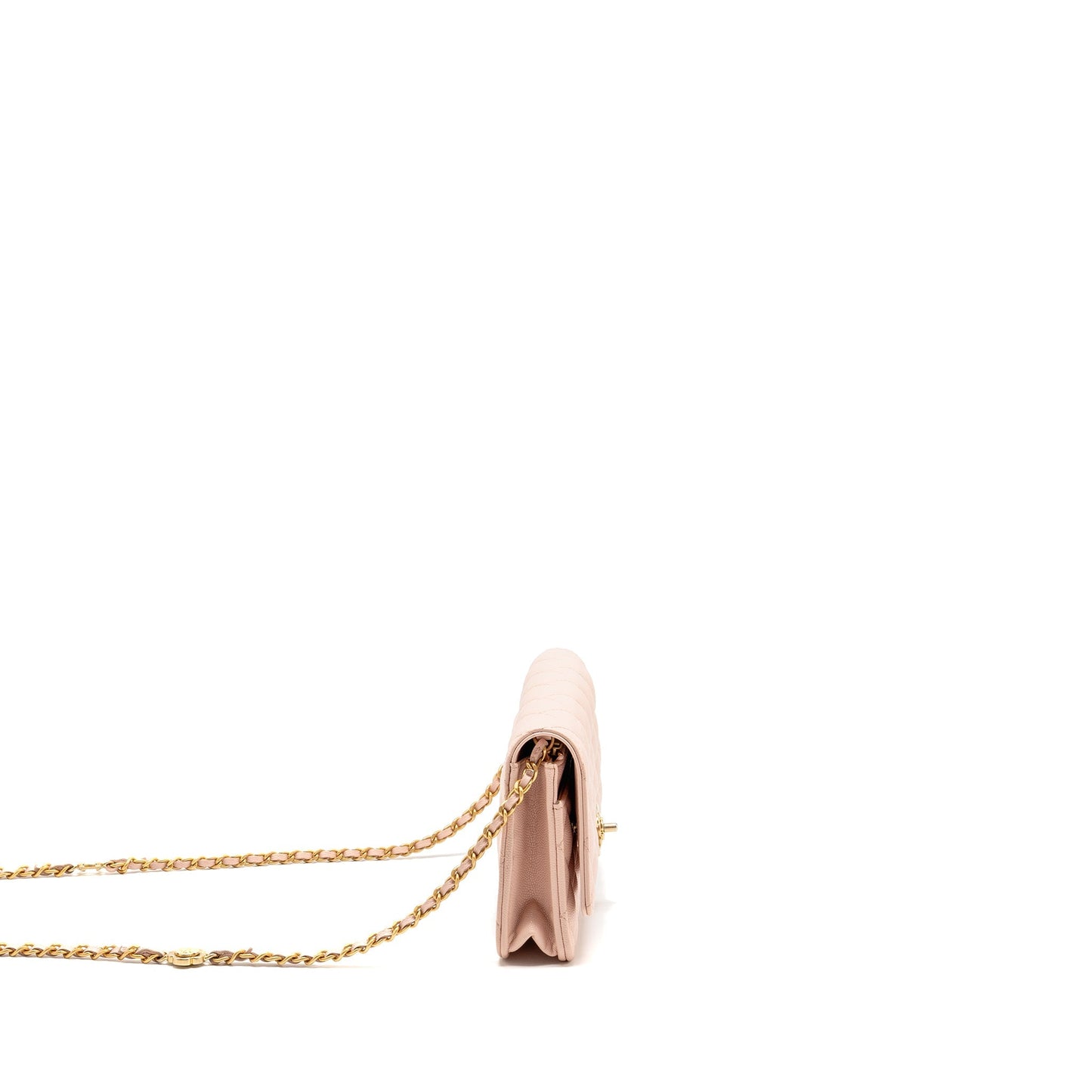 Chanel Camellia Turnlock On Caviar Light GHW Pink Wallet Case
