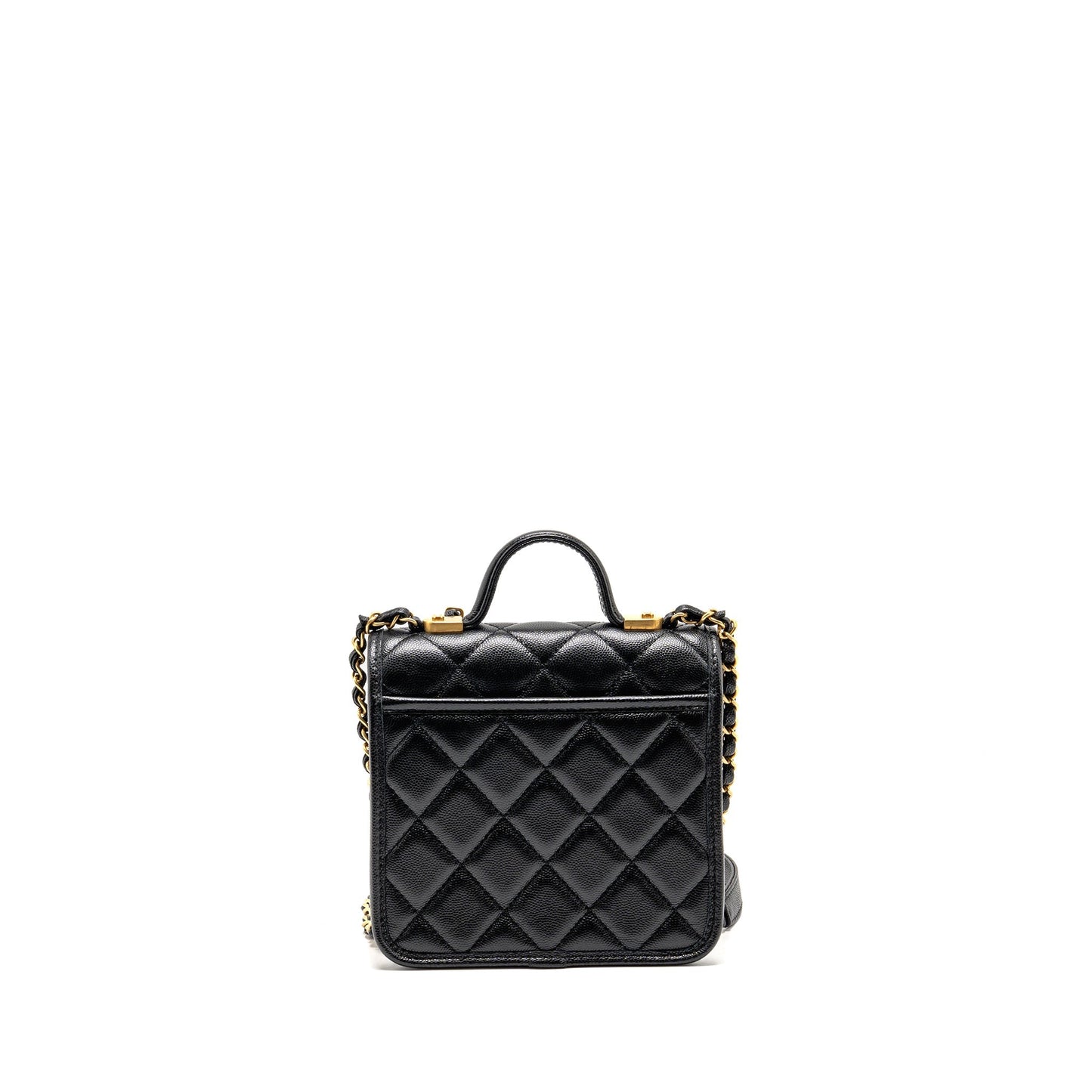Chanel 22K Flap Top Handle Shiny Grained Black Shoulder Bag