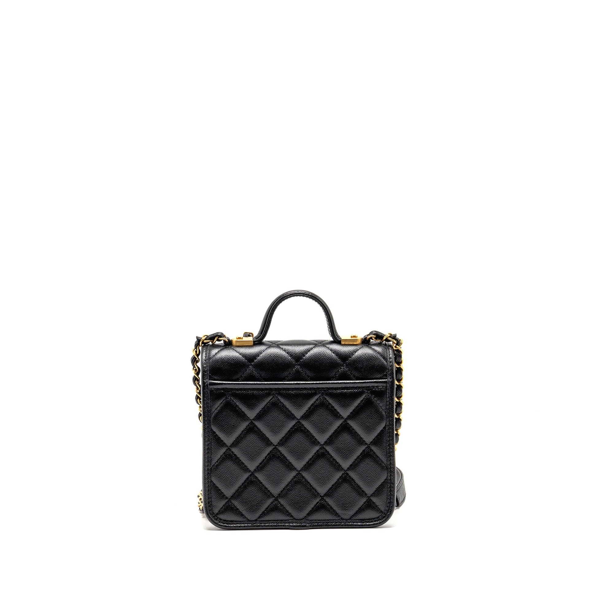 Chanel 22K Flap Top Handle Shiny Grained Black Shoulder Bag