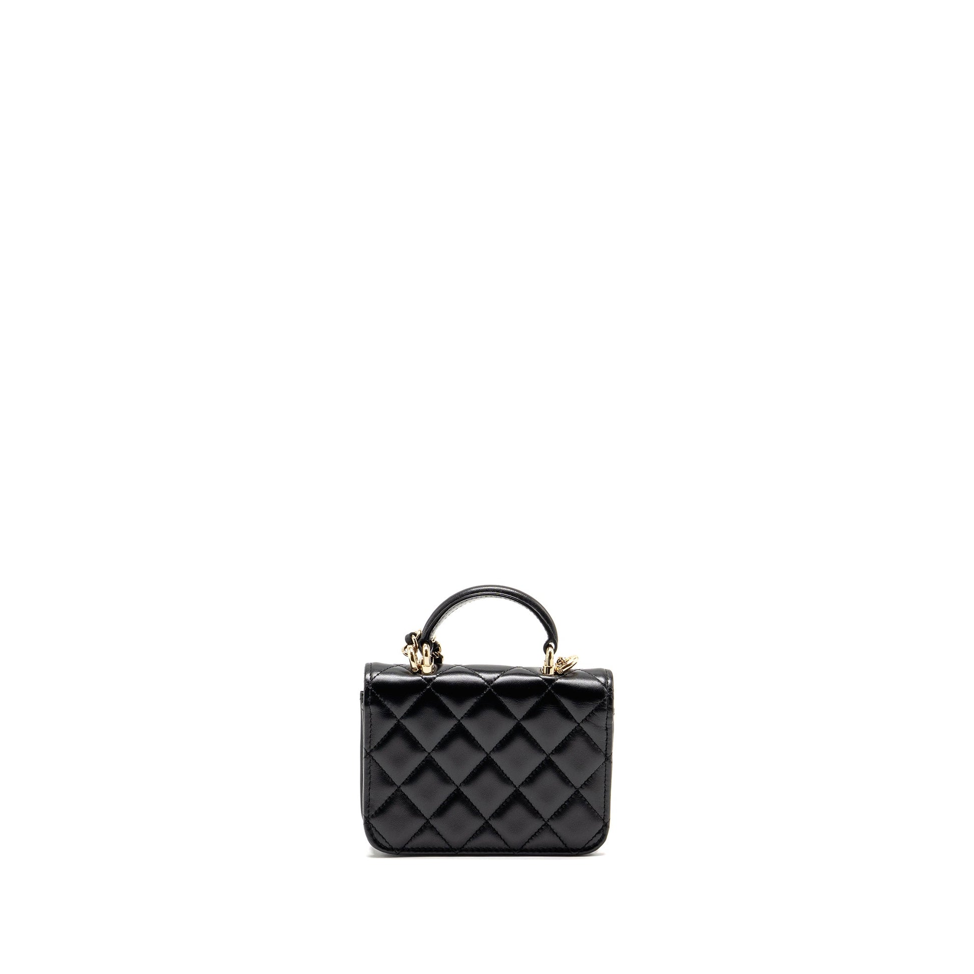 Chanel Top Handle Flap Lambskin LGHW Black Shoulder Bag 4