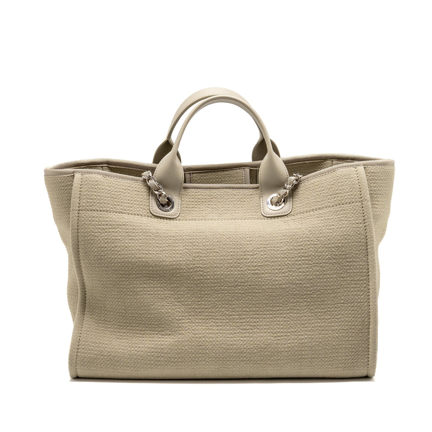 Chanel Deauville fabric light SHW microchip Grey Leather Tote Bag