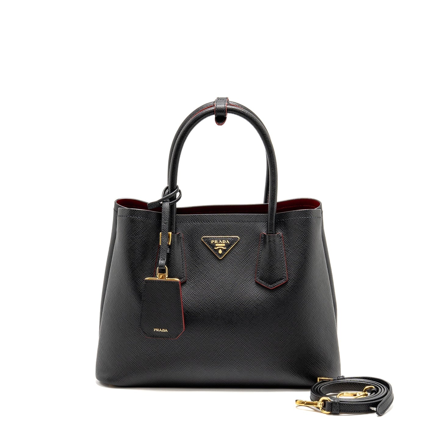 Prada Saffiano Cuir Tote Purse Fuoco Handbag Leather Black Tote Bag