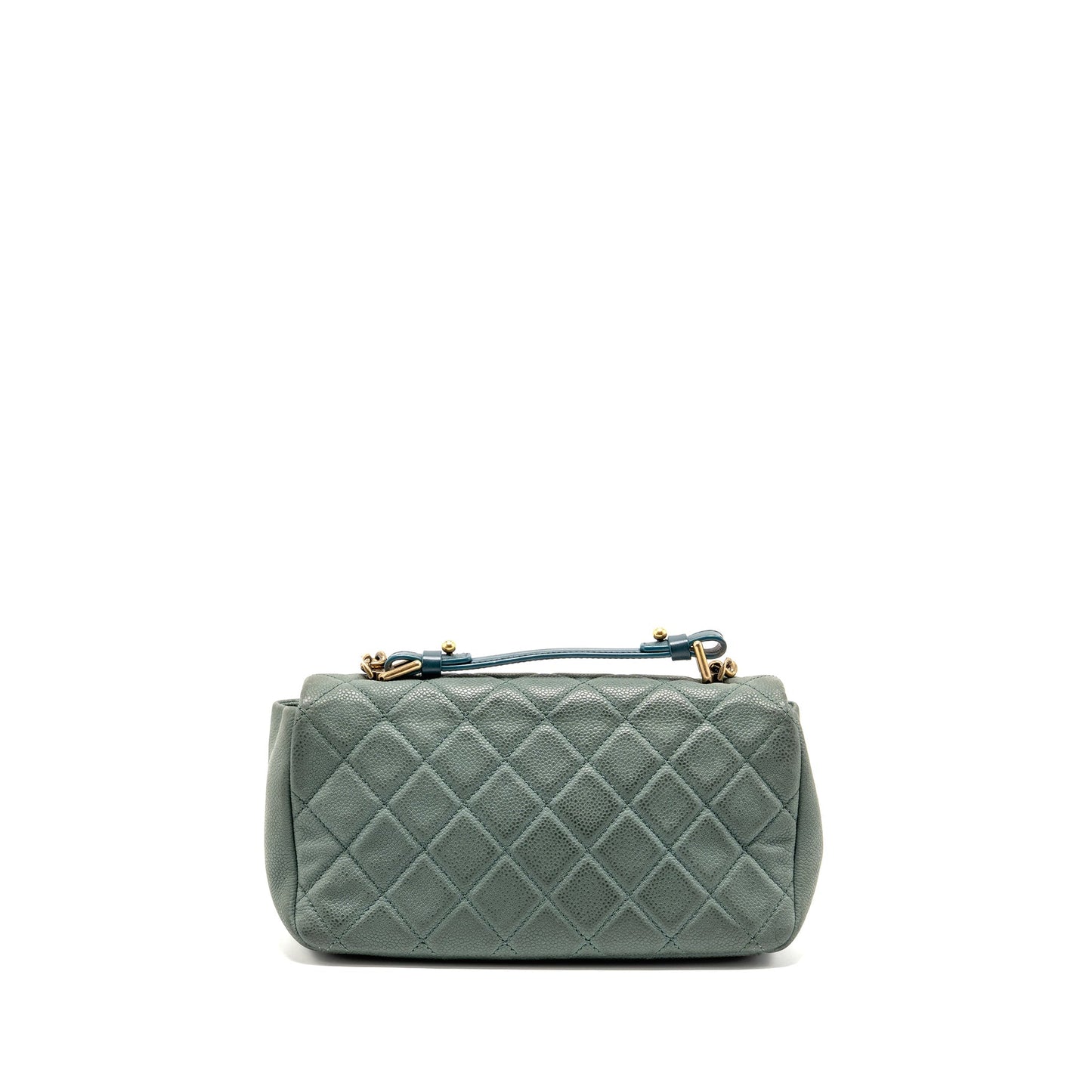 Chanel Top Handle Flap Caviar Dark GHW Green Shoulder Bag
