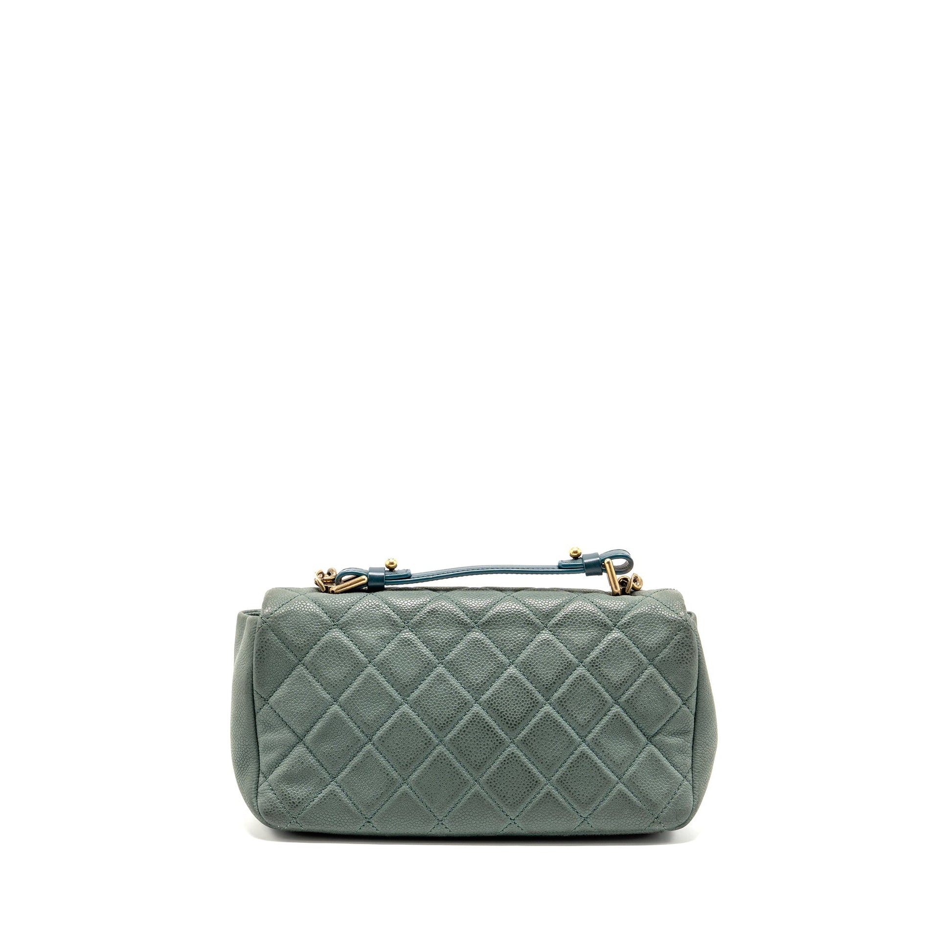 Chanel Top Handle Flap Caviar Dark GHW Green Shoulder Bag