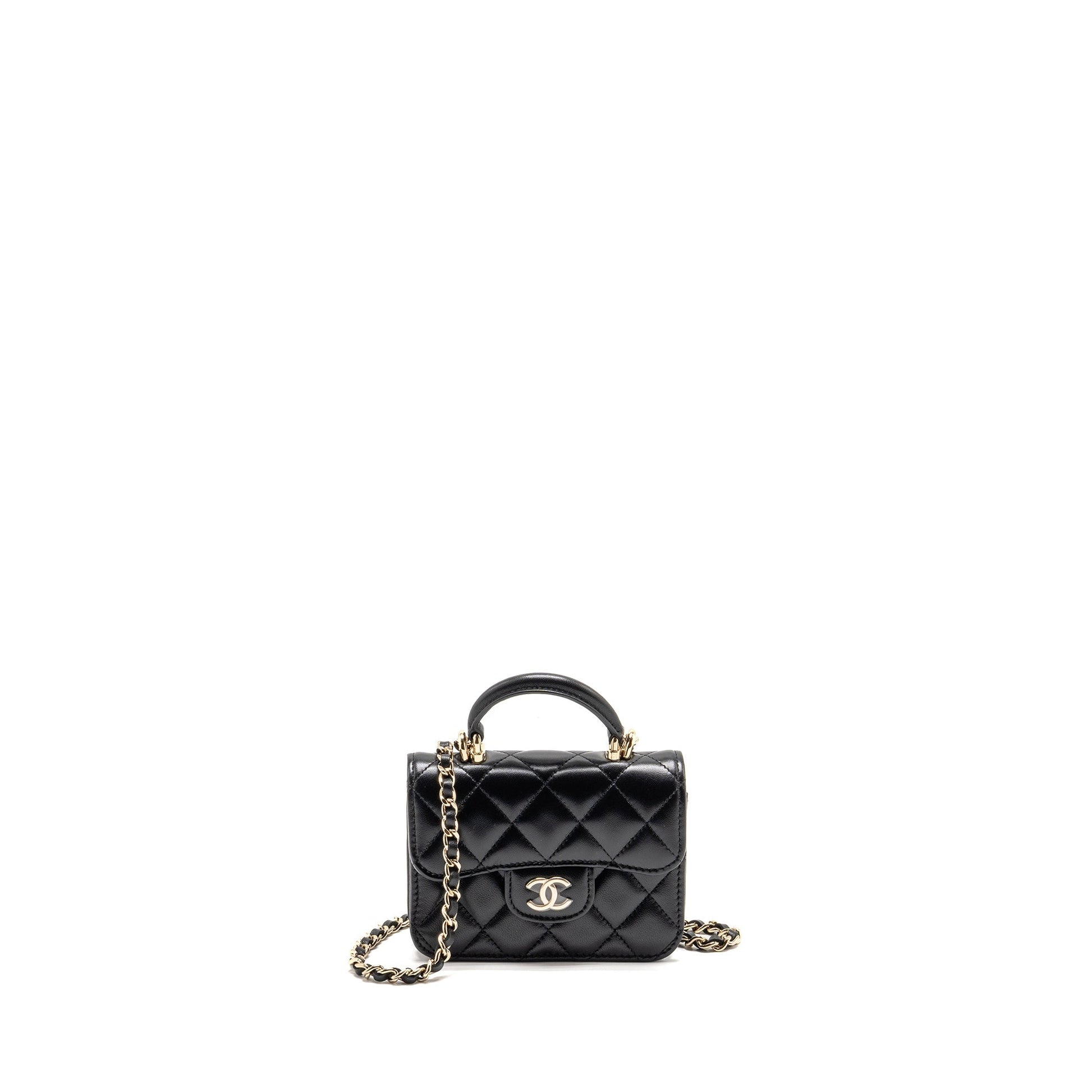 Chanel Top Handle Flap Lambskin LGHW Black Shoulder Bag 4