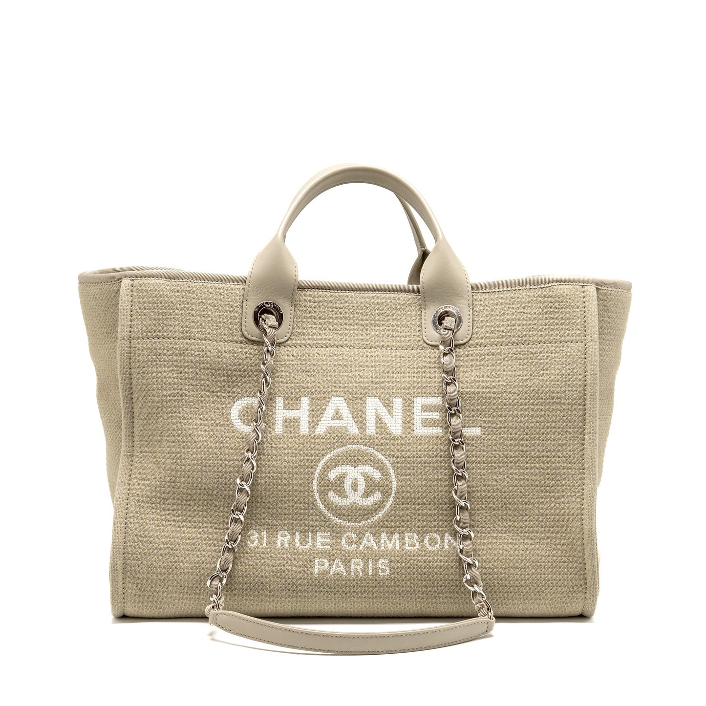 Chanel Deauville fabric light SHW microchip Grey Leather Tote Bag