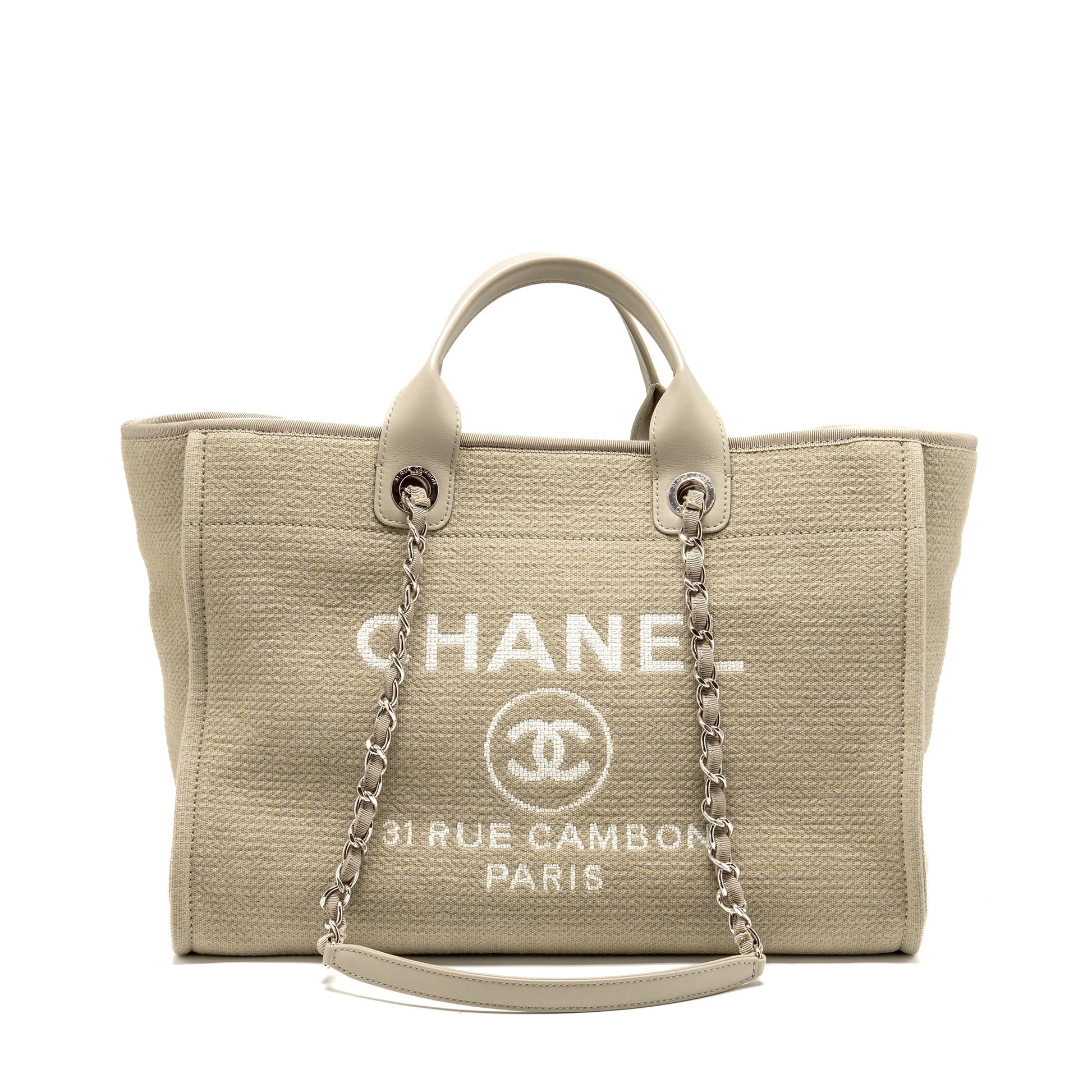 Chanel Deauville fabric light SHW microchip Grey Leather Tote Bag