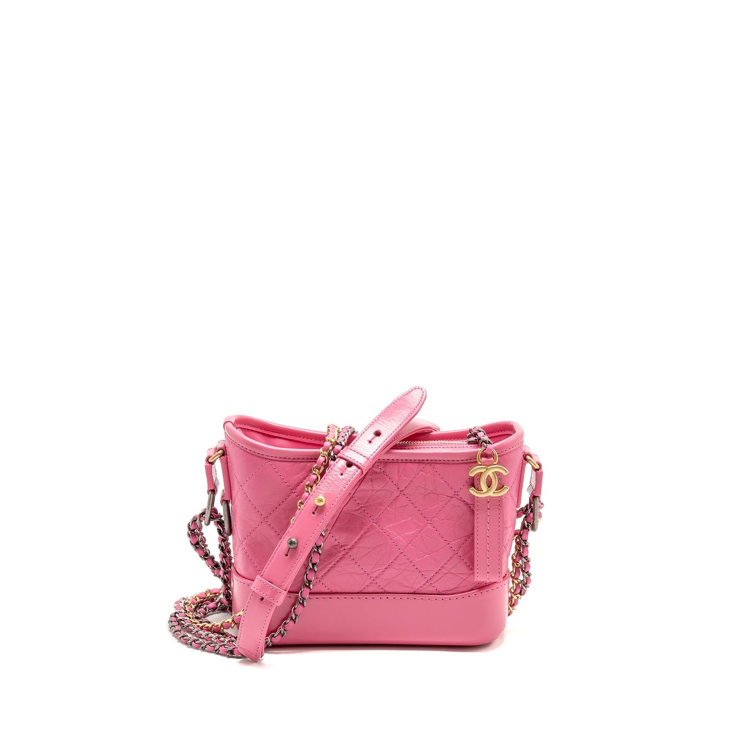 Chanel Gabrielle Hobo Aged Calfskin Multicoloured Hardware Pink Small Shoulder Bag