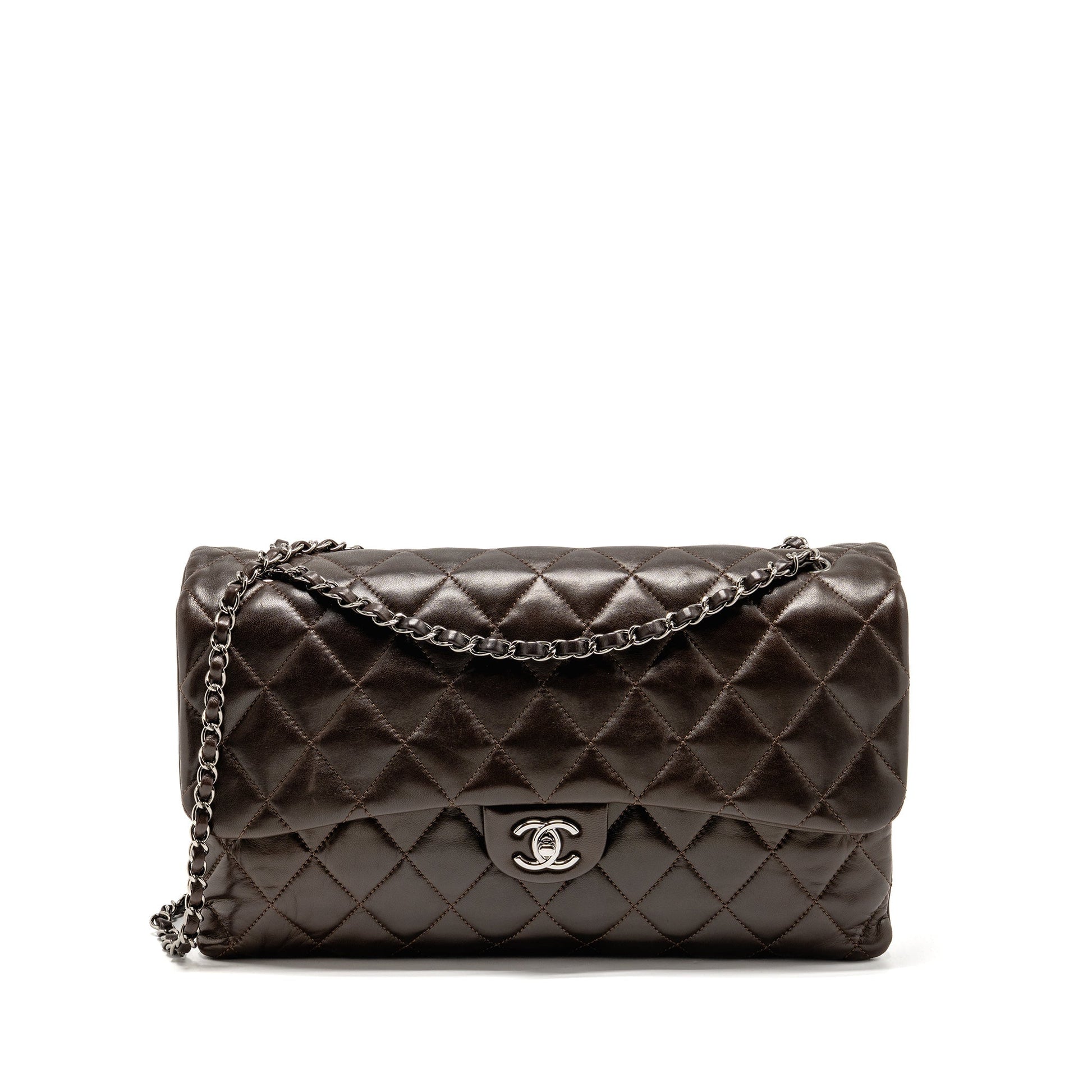 Chanel Quilted Flap Lambskin Dark SHW Brown Shoulder Bag