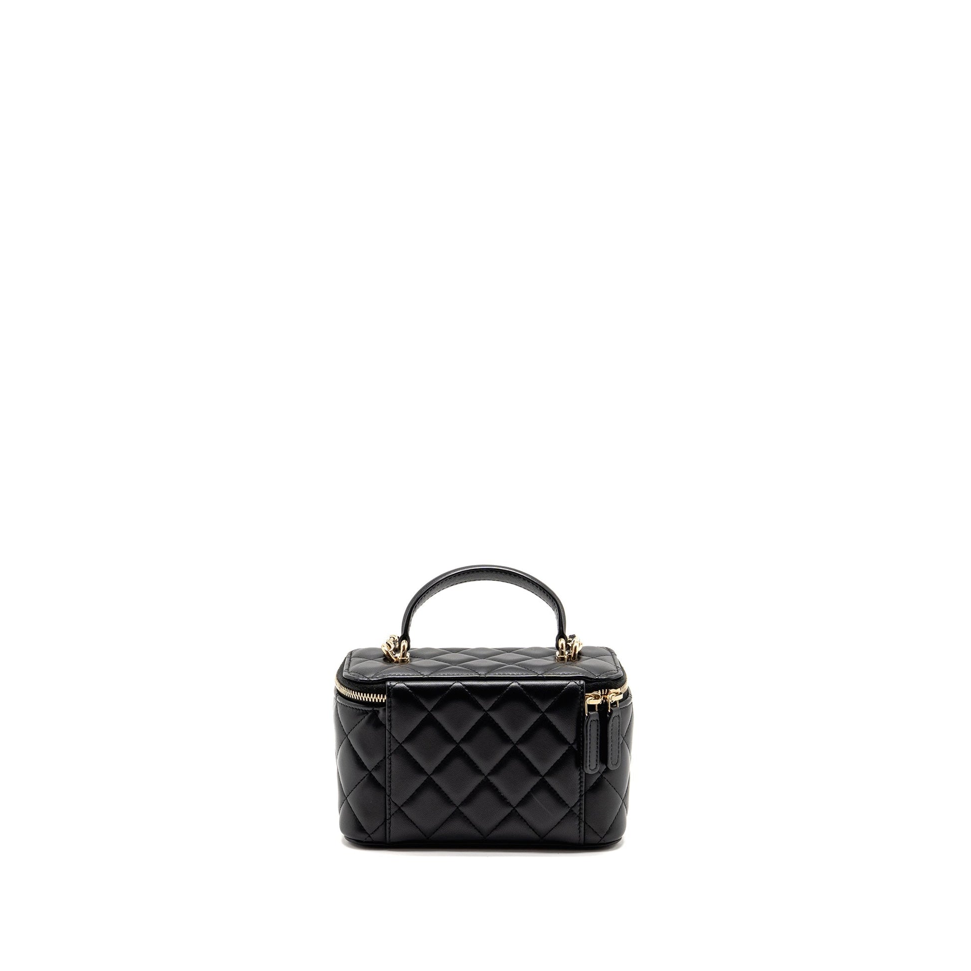 Chanel Top Handle Long Vanity Lambskin LGHW Black Handbag 9
