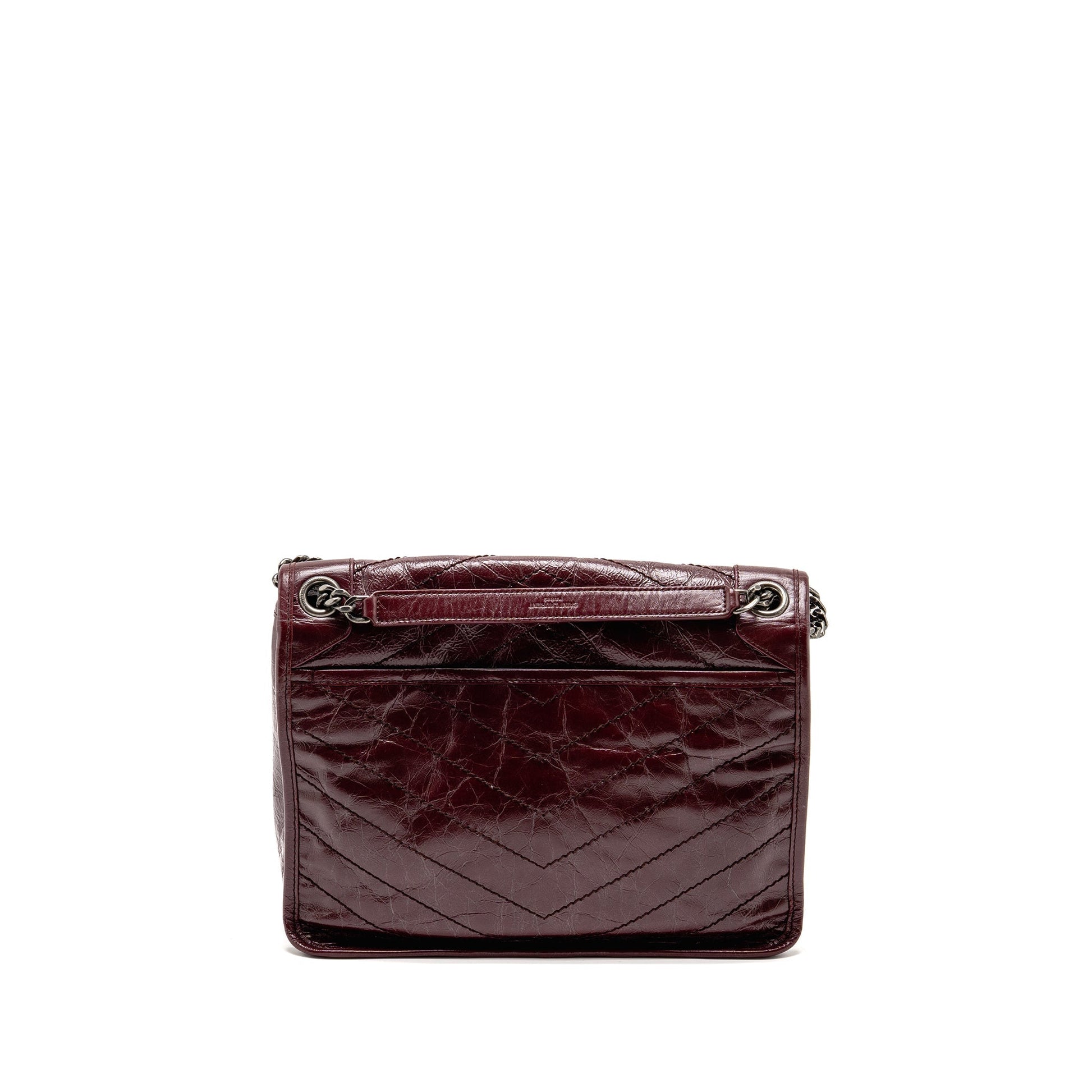 YSL Saint Laurent Niki Purse Calfskin Burgundy Ruthenium Shoulder Bag Mini Medium