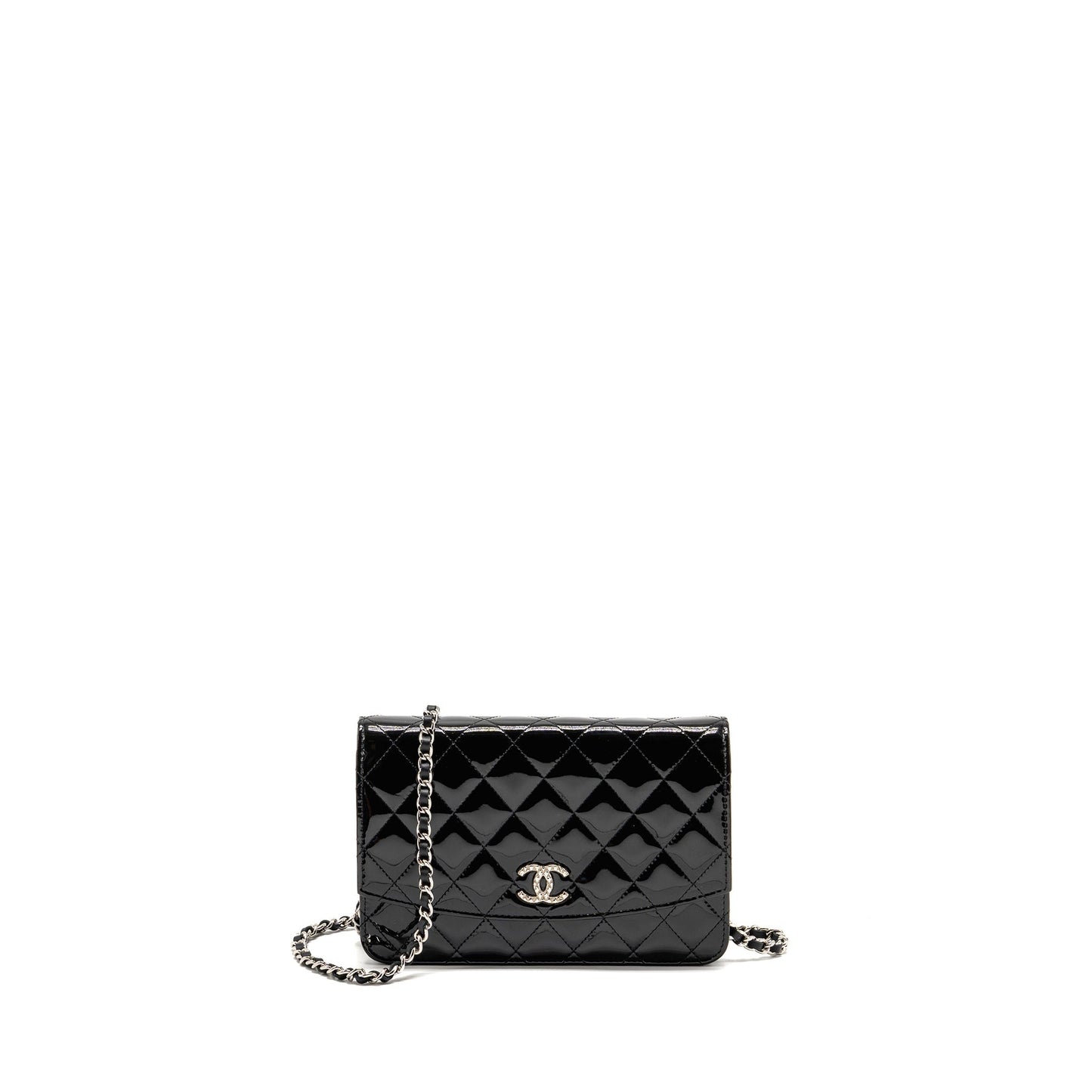 Chanel on Patent SHW Black Leather Wallet Case