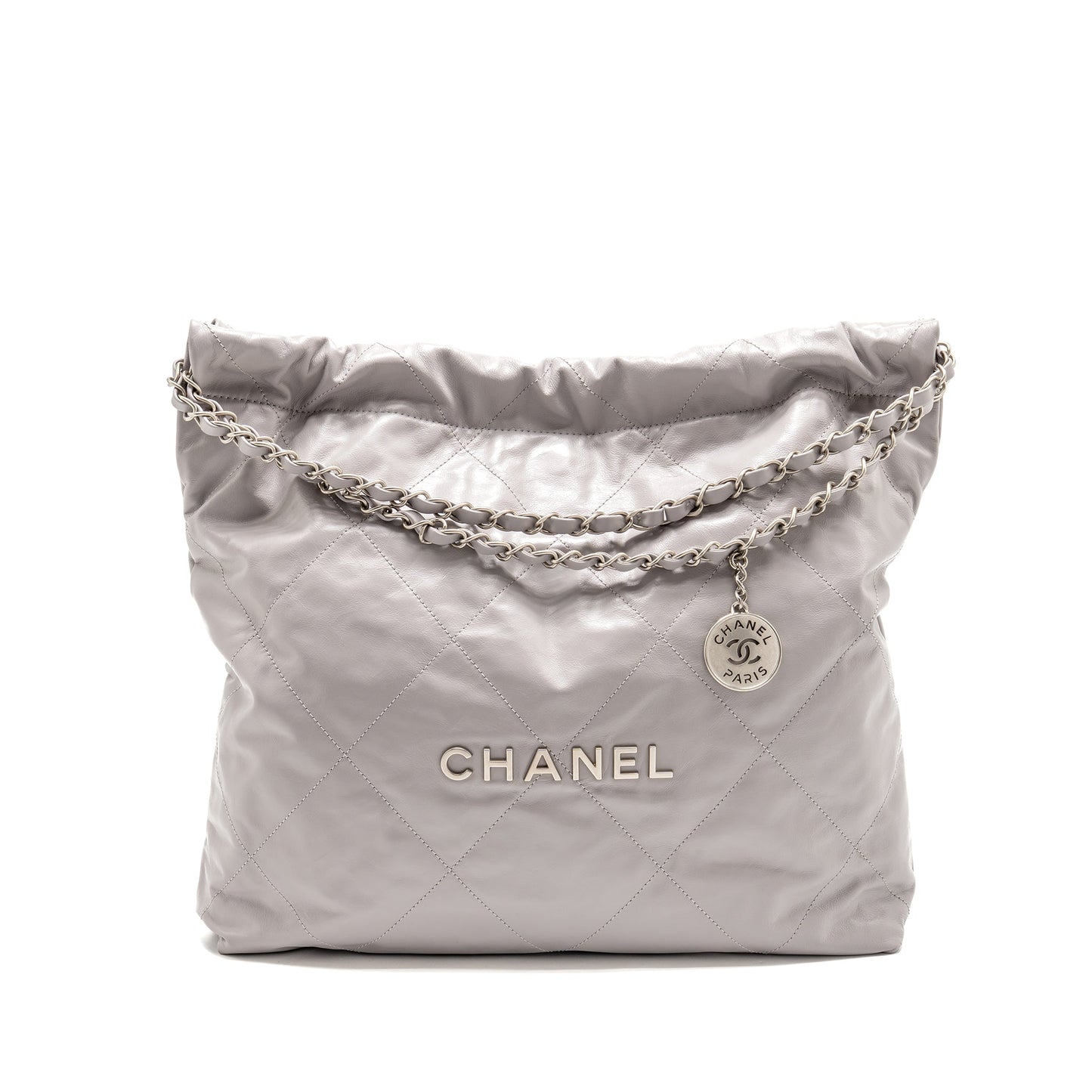 Chanel 22 Shiny Calfskin SHW microchip Grey Handbag