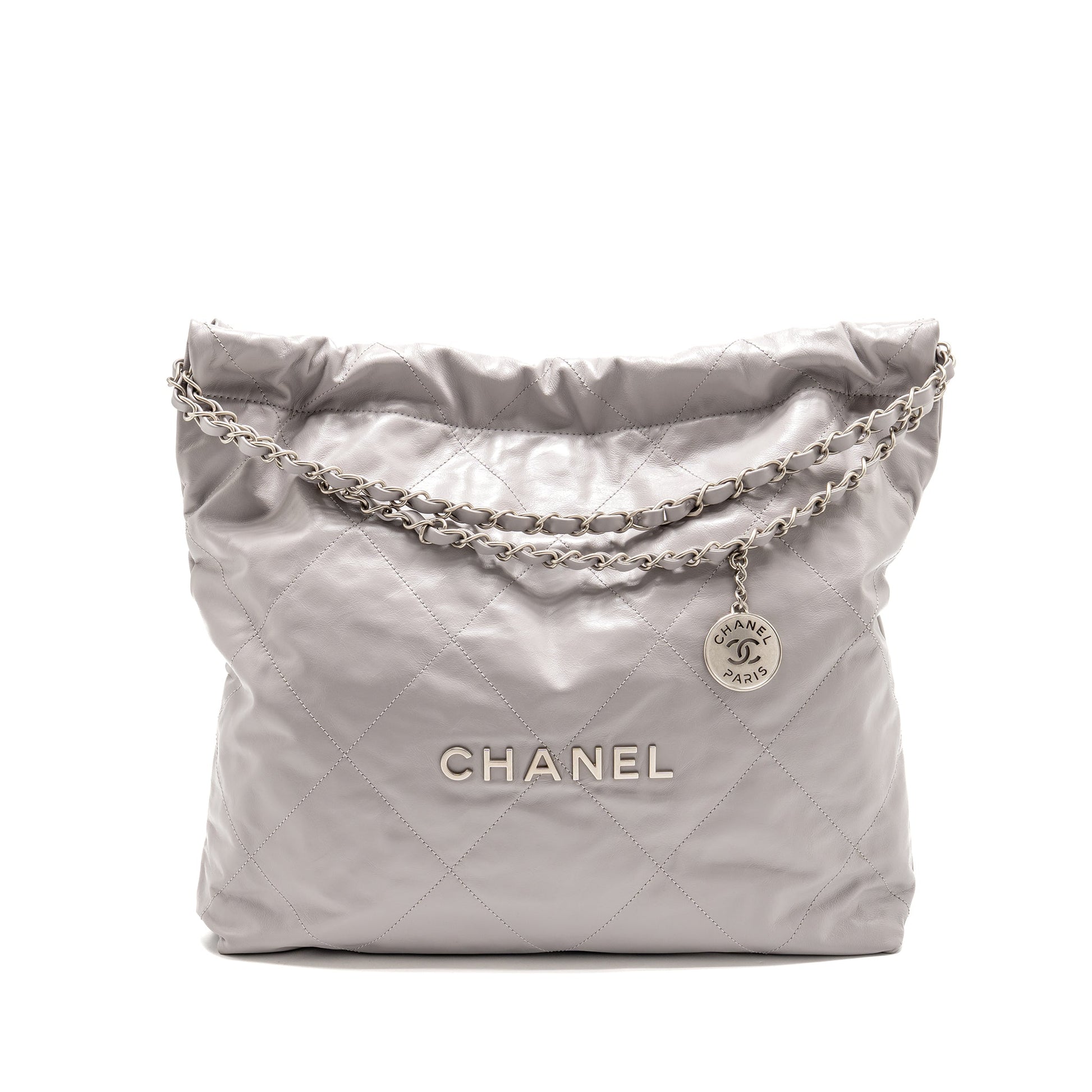 Chanel 22 Shiny Calfskin SHW microchip Grey Handbag
