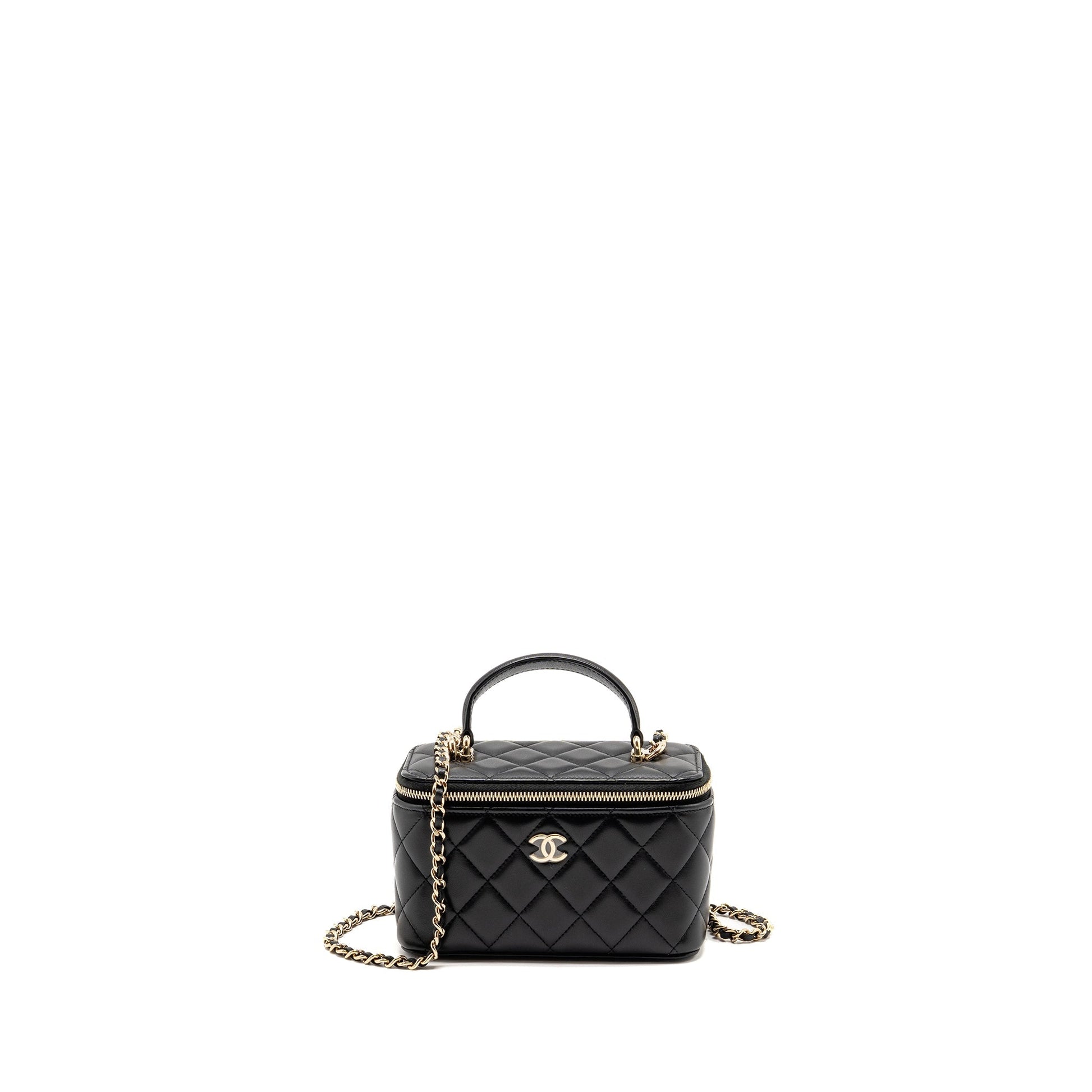Chanel Top Handle Long Vanity Lambskin LGHW Black Handbag 9