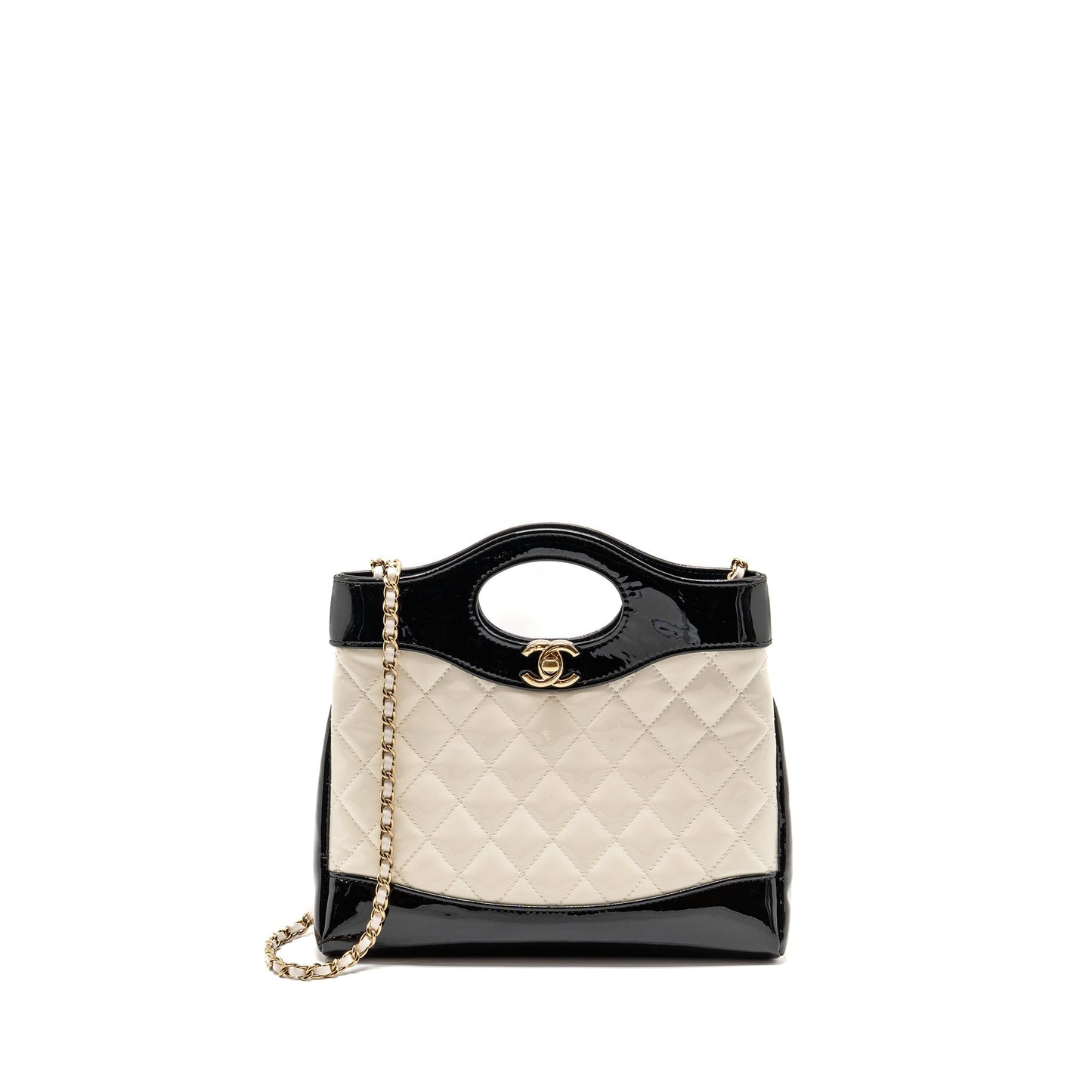 Chanel 31 Patent LGHW Microchip Black White Mini Bag