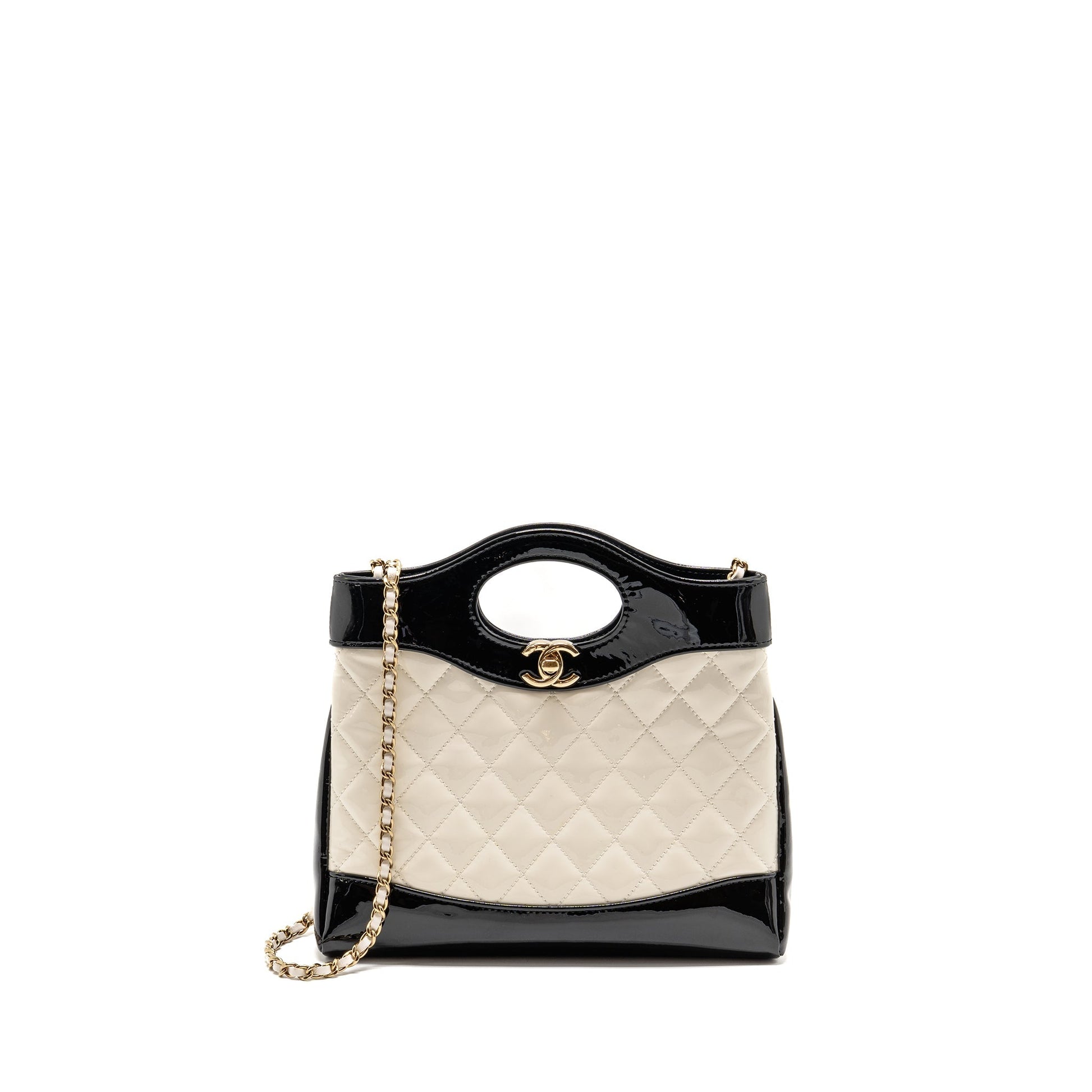 Chanel 31 Patent LGHW Microchip Black White Mini Bag