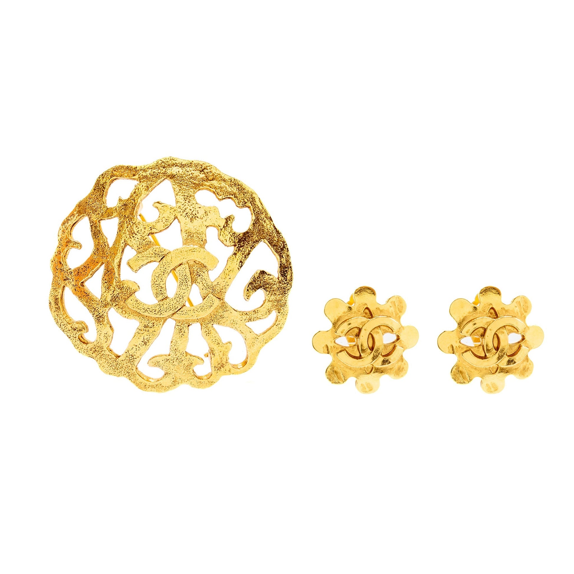 Chanel Filigree Camellia Brooch Flower CC Logo Gold Handbag