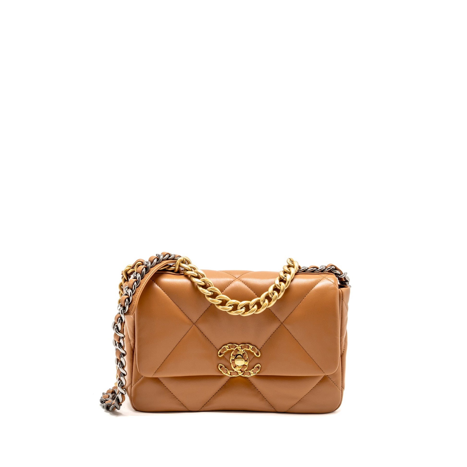 Chanel 19 Lambskin Caramel Multicoloured Hardware Microchip Small Handbag