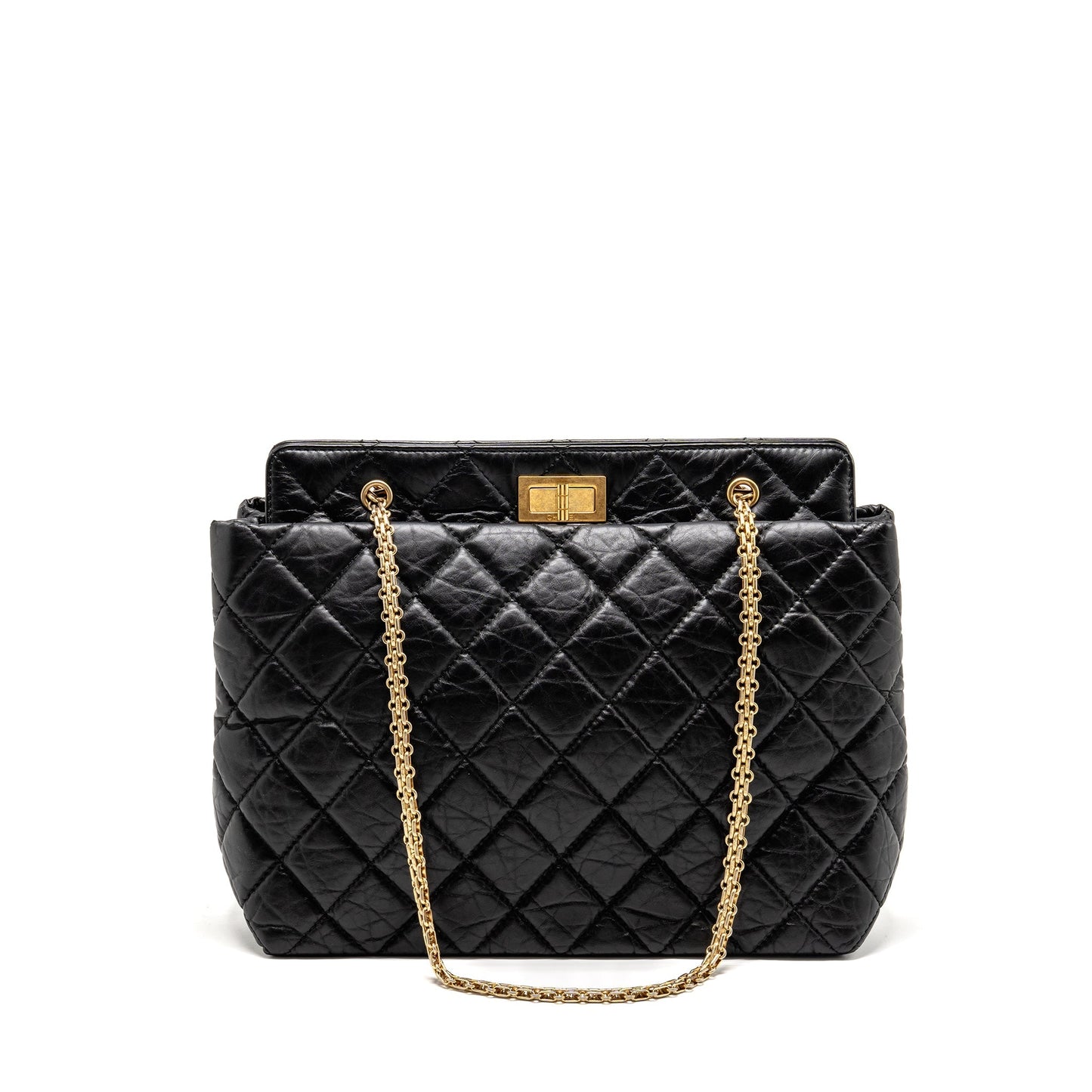 Chanel 2.55 Reissue Quilted Aged Calfskin GHW Black Tote Bag