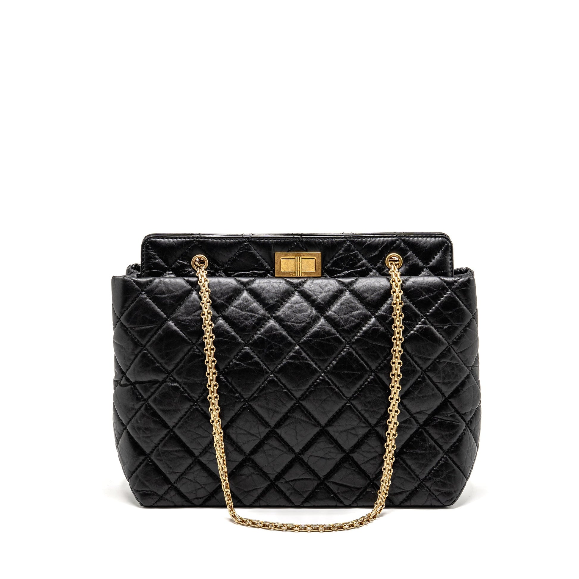 Chanel 2.55 Reissue Quilted Aged Calfskin GHW Black Tote Bag