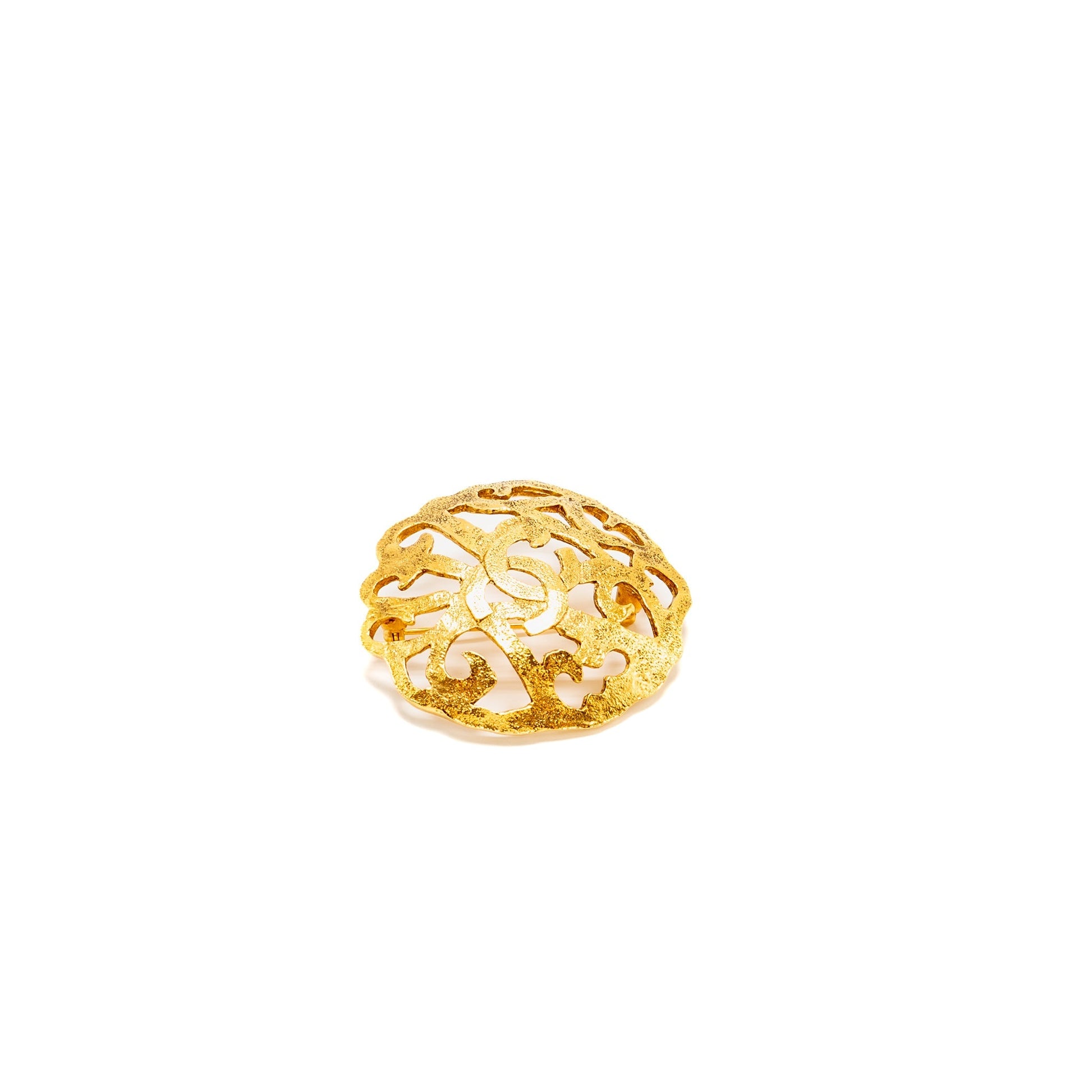 Chanel Filigree Camellia Brooch Flower CC Logo Gold Handbag