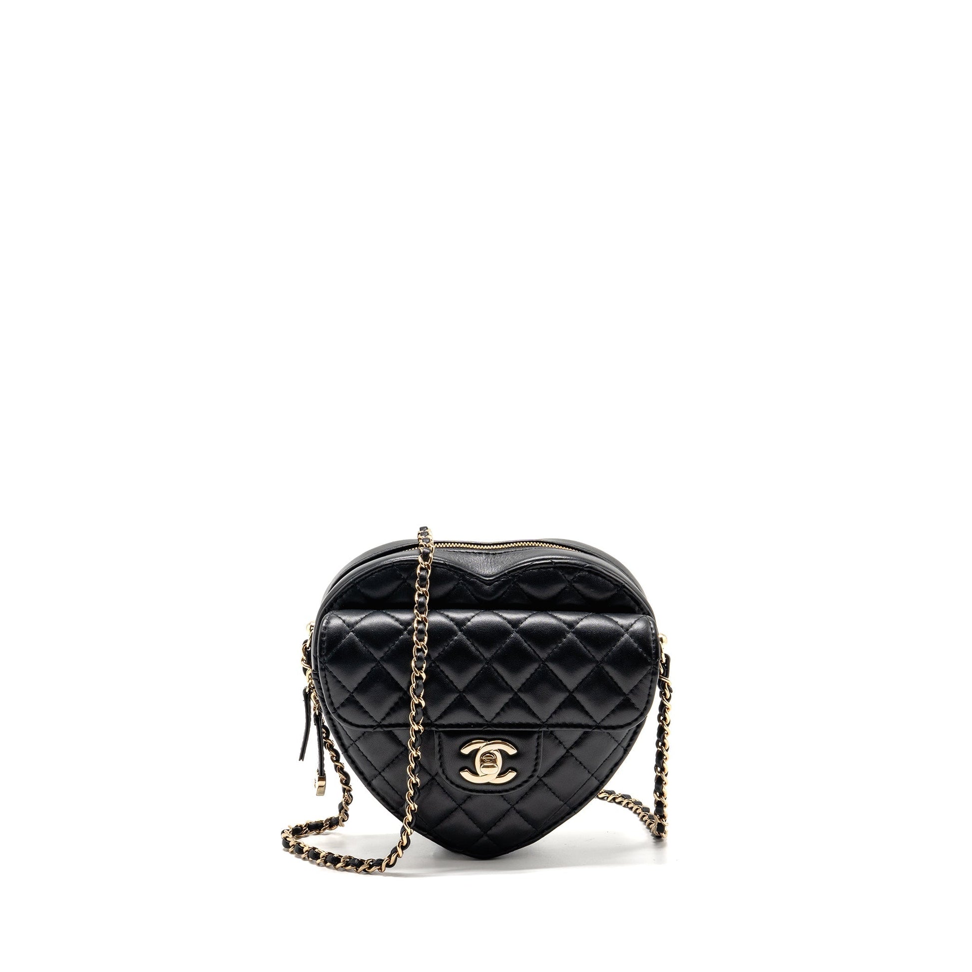 Chanel 22S Heart Lambskin LGHW Microchip Black Handbag Microchip 3