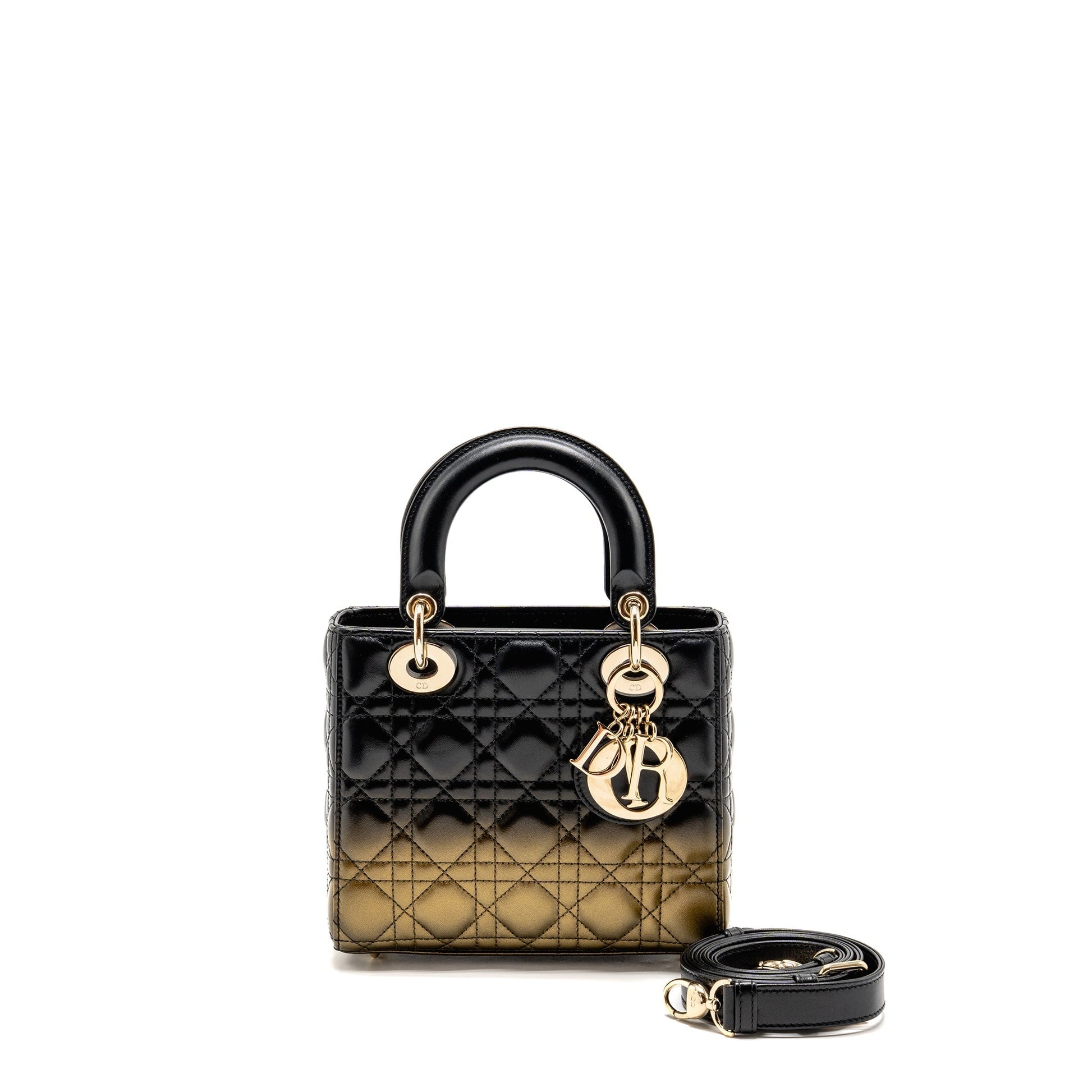 Dior Lady Lambskin Handbag Black Gold Travel Bag