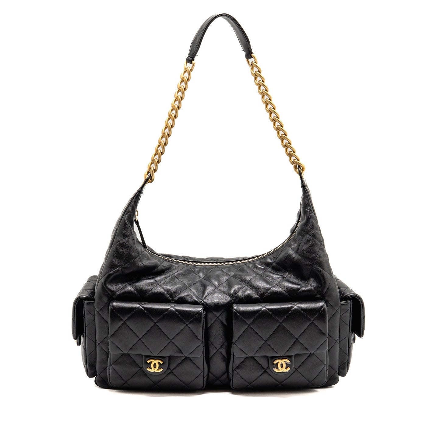 Chanel 25C Maxi Hobo Lambskin GHW Microchip Black Shoulder Bag
