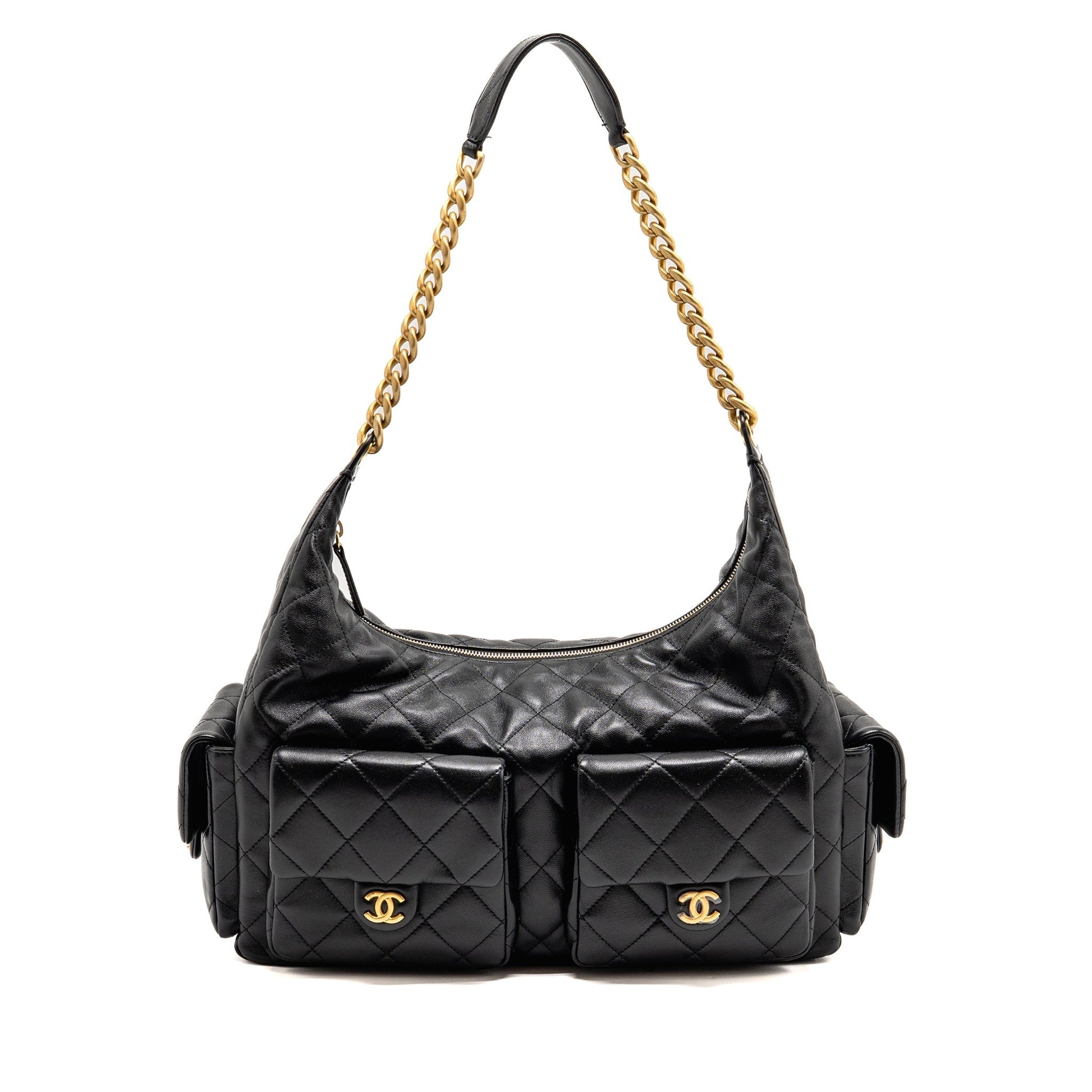 Chanel 25C Maxi Hobo Lambskin GHW Microchip Black Shoulder Bag