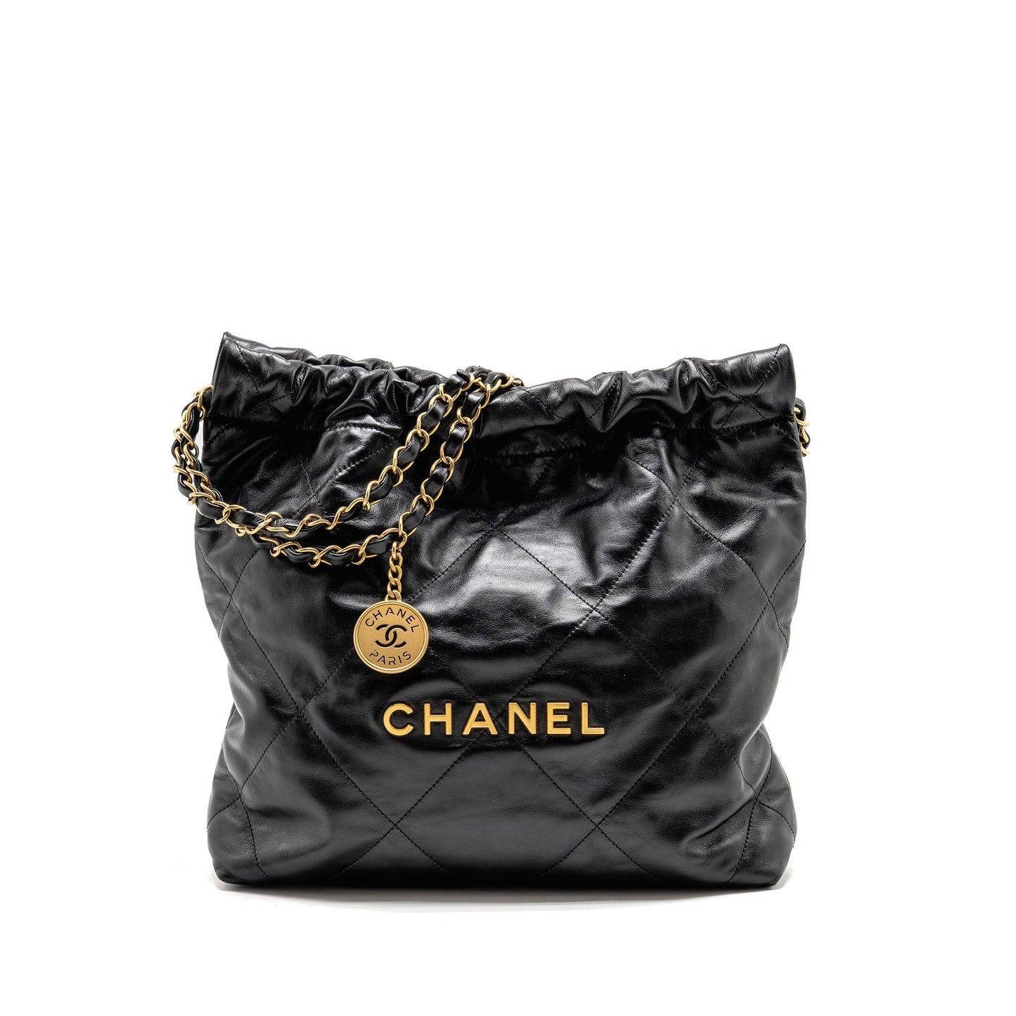 Chanel 22 Shiny Calfskin GHW Microchip Black Small Handbag Black 1