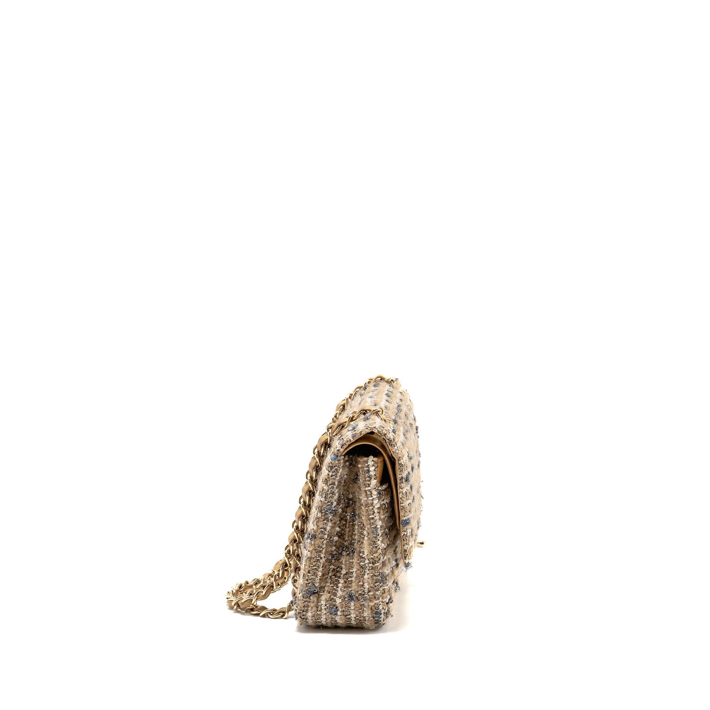 Chanel Classic Double Flap Tweed Ecru LGHW Beige Grey Shoulder Bag