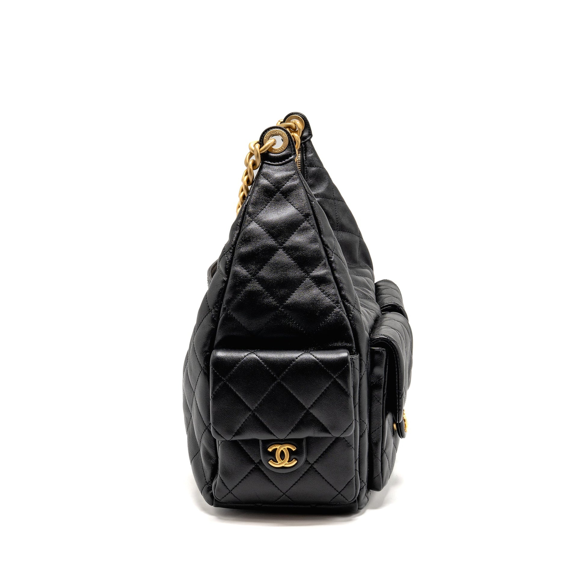 Chanel 25C Maxi Hobo Lambskin GHW Microchip Black Shoulder Bag