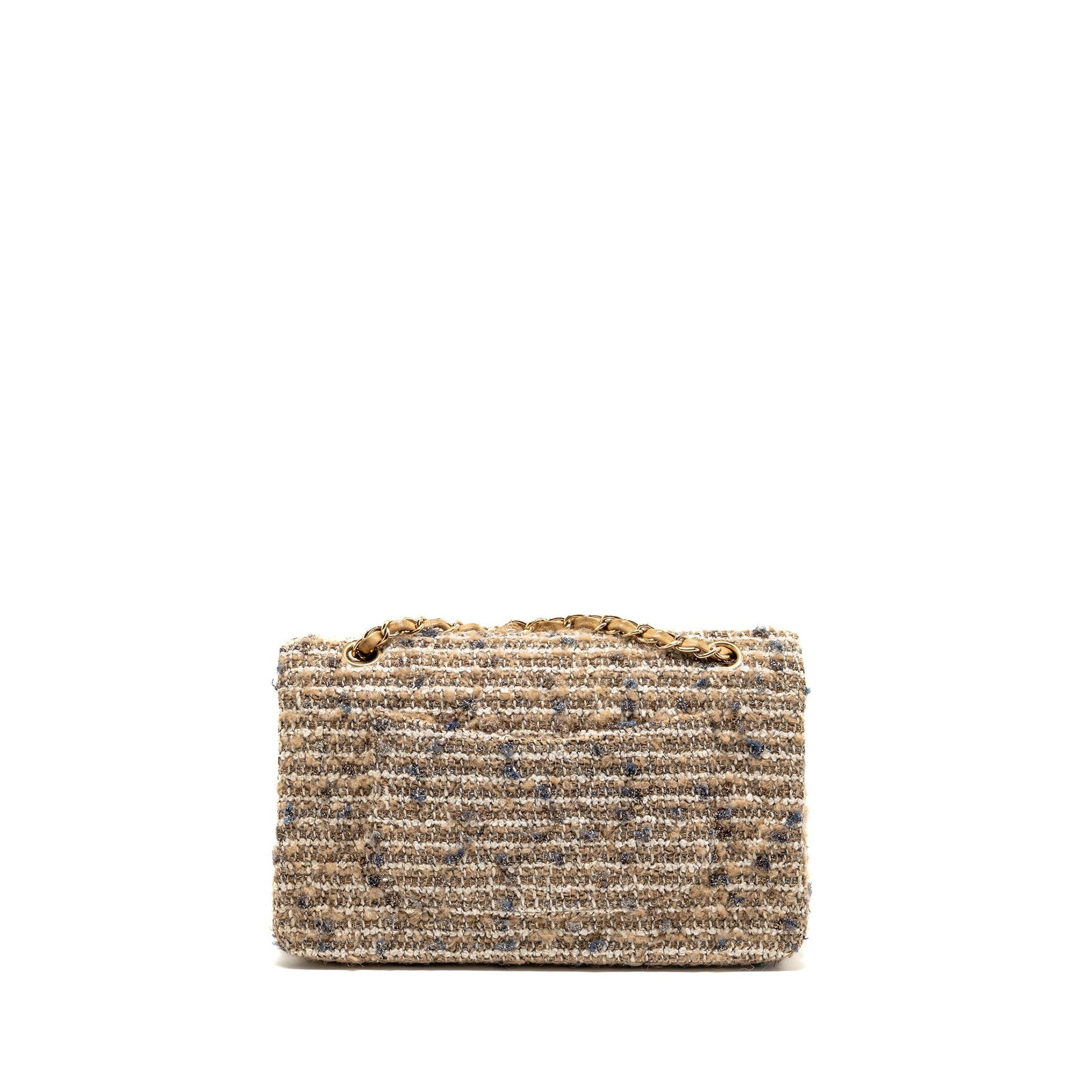 Chanel Classic Double Flap Tweed Ecru LGHW Beige Grey Shoulder Bag
