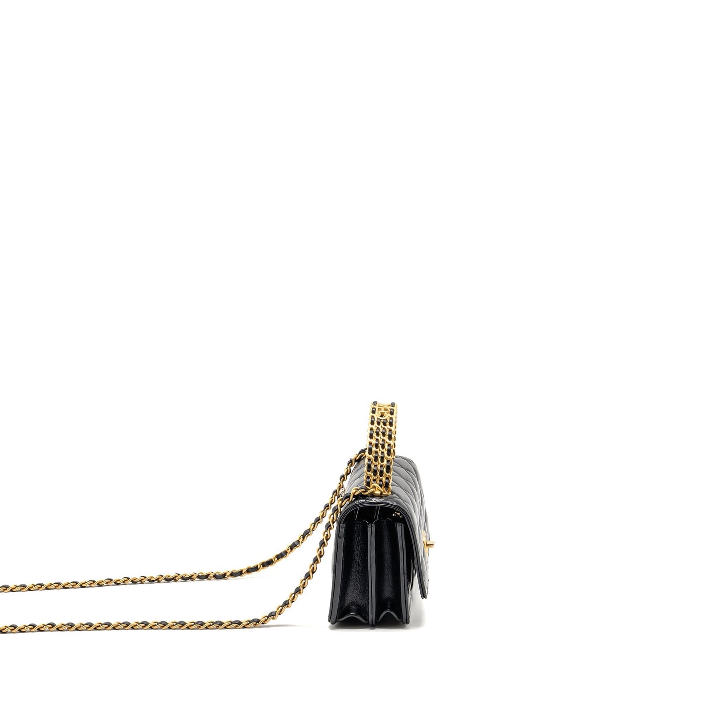 Chanel Top Handle On Calfskin GHW microchip Black Wallet Case