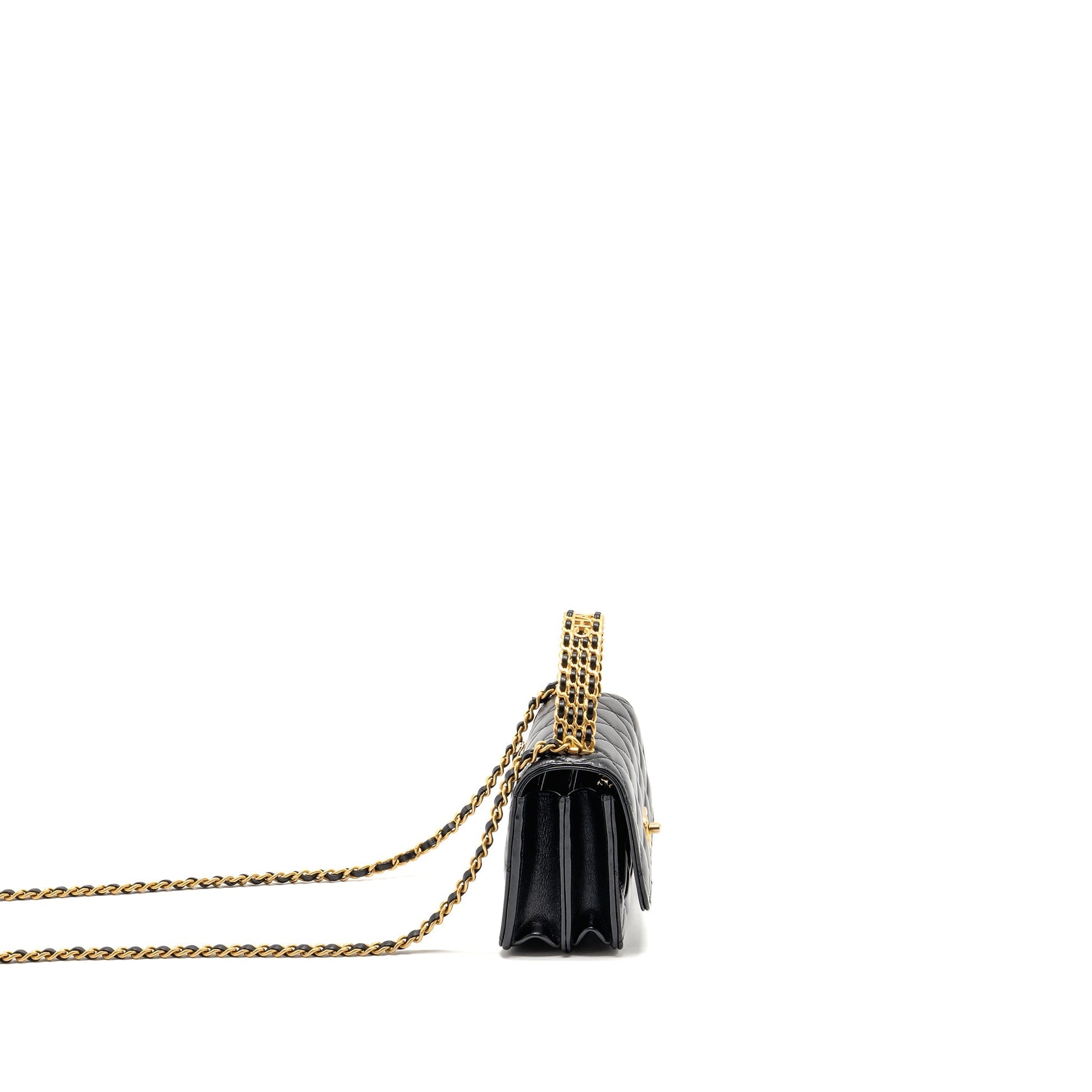 Chanel Top Handle On Calfskin GHW microchip Black Wallet Case