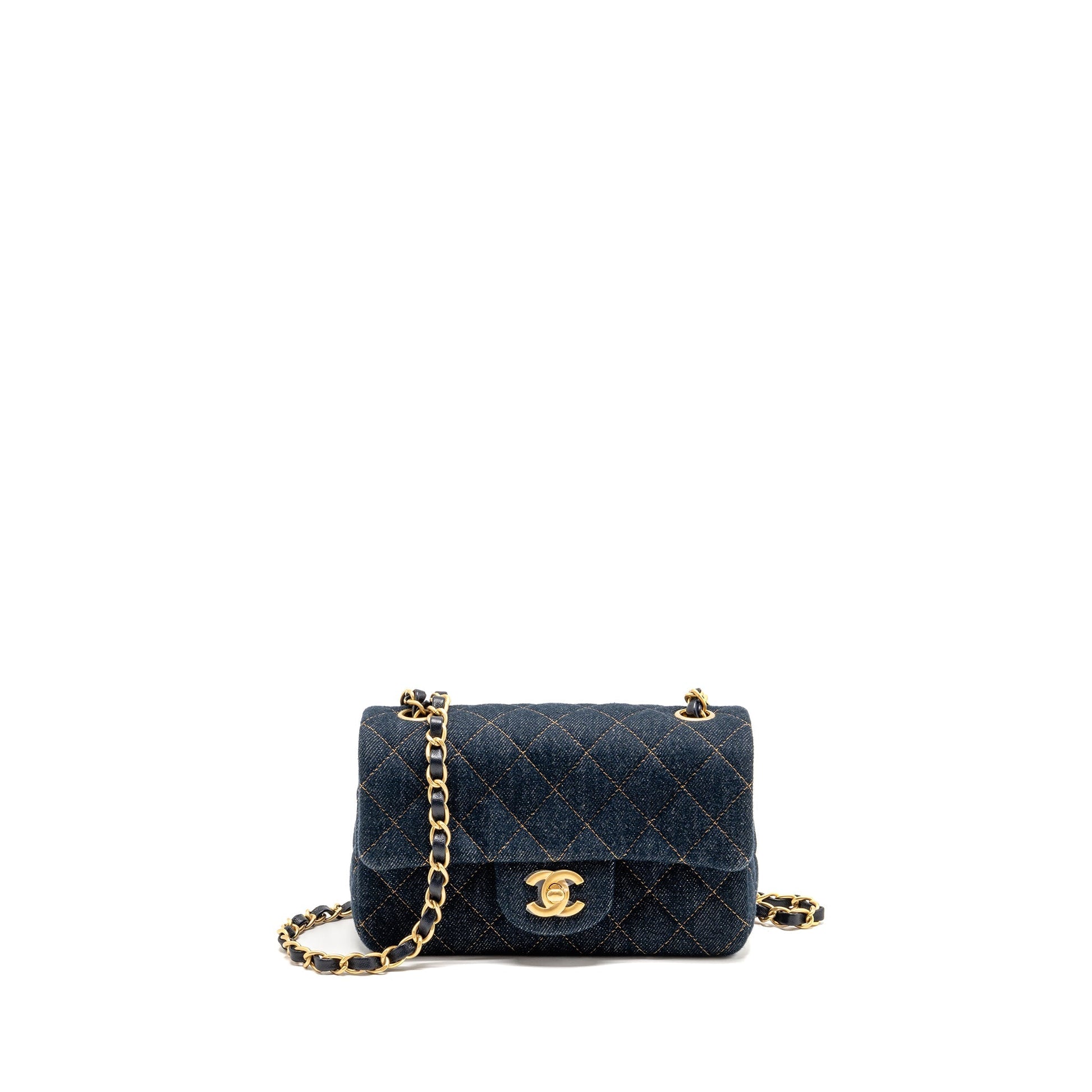 Chanel Rectangular Flap Denim Dark GHW Microchip Blue Shoulder Bag
