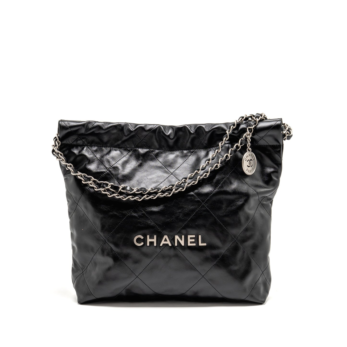 Chanel 22 Shiny Calfskin SHW Microchip Black Small Handbag